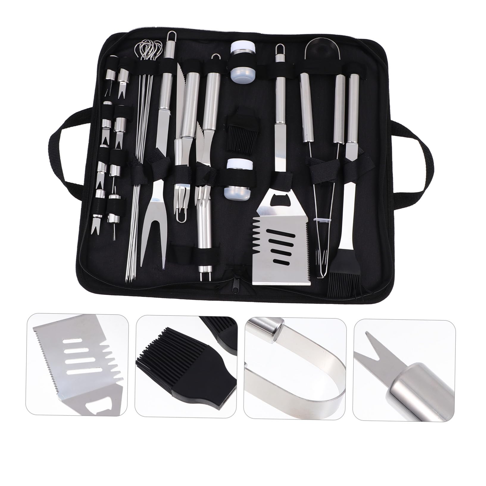 Utensili Barbecue in Metallo Resistente Portatile con Borsa Oxford Accessori BBQ Pratici e Resistenti per Grigliate all'Aperto e Escursioni