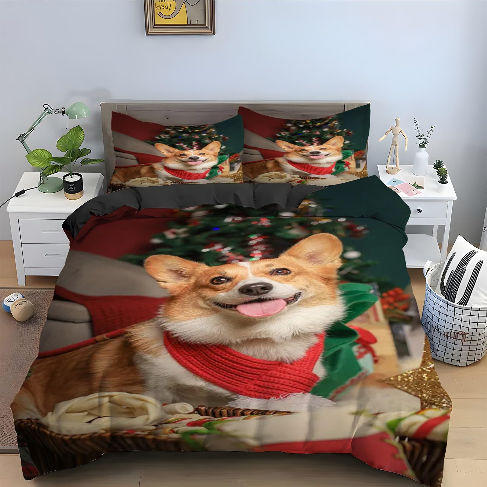 Housse de couette corgi 200x200 en microfibre tissée et fermeture zippée durable