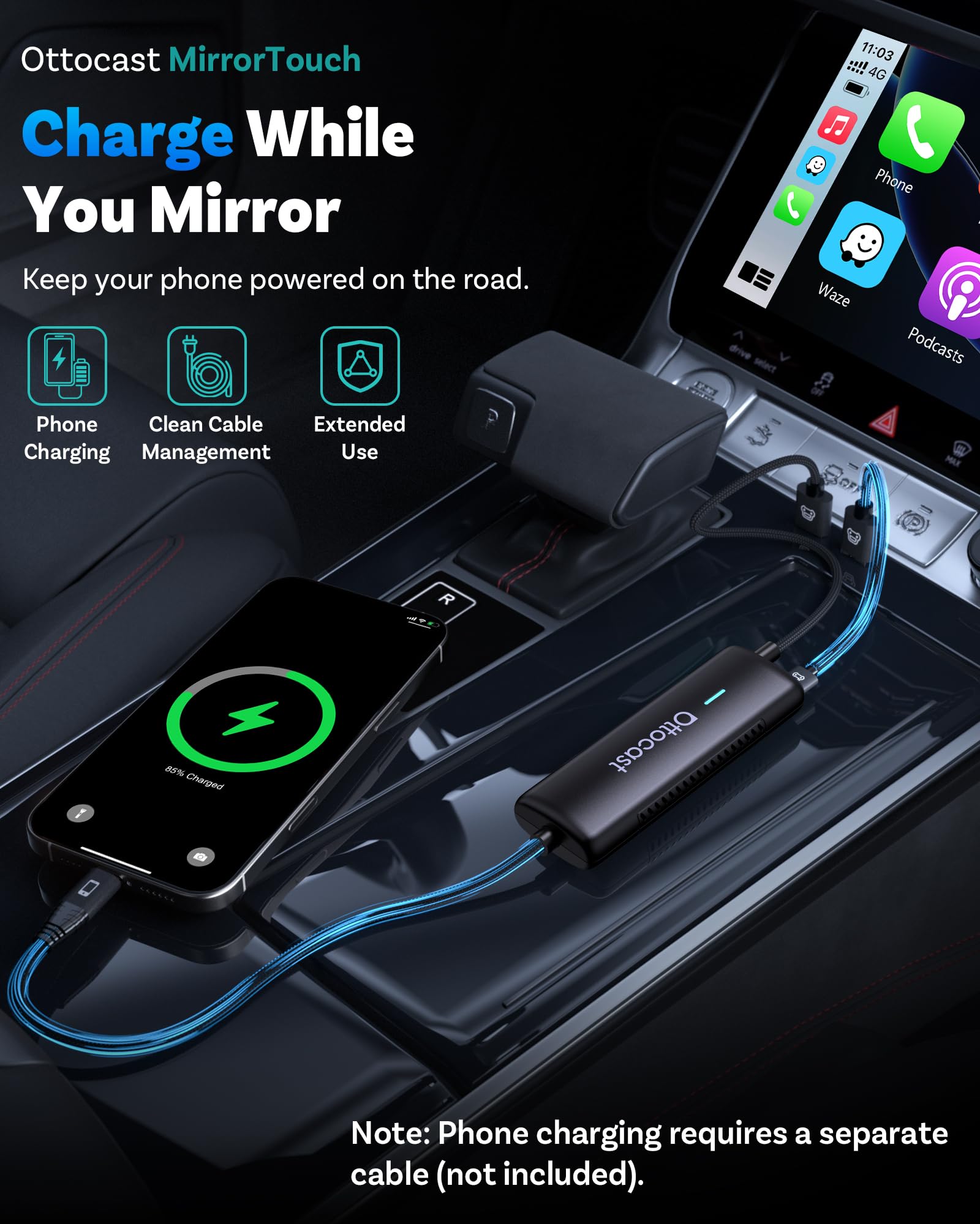 OTTOCAST Mirror Touch Wireless CarPlay & Bi-Directional Phone