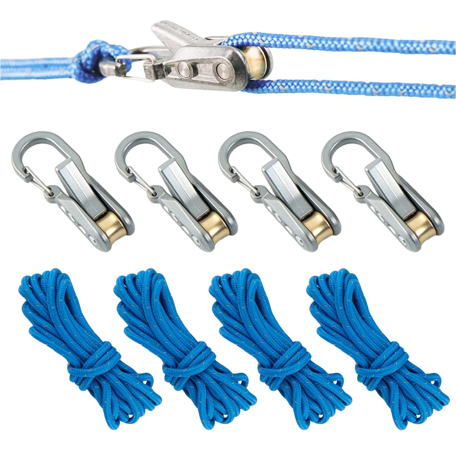 Produktbild von 6er-Pack Seilspanner Mit Messingrolle – Robuster Rollenspanner Mit Verriegelungsschnalle Für Camping, Boote Und Outdoor-Abenteuer – Inklusive 6 Reflektierenden Schnüren!