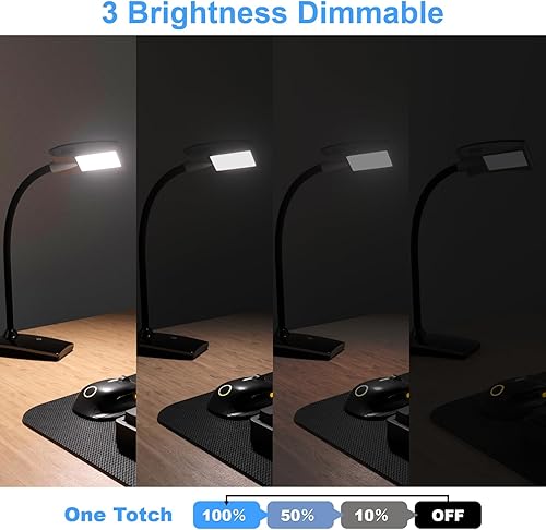 Miniatura 2 de Lámpara de escritorio LED de 3 brillos regulables para el cuidado de los ojos, lámpara de mesa negra, cuello de cisne flexible, luz de escritorio