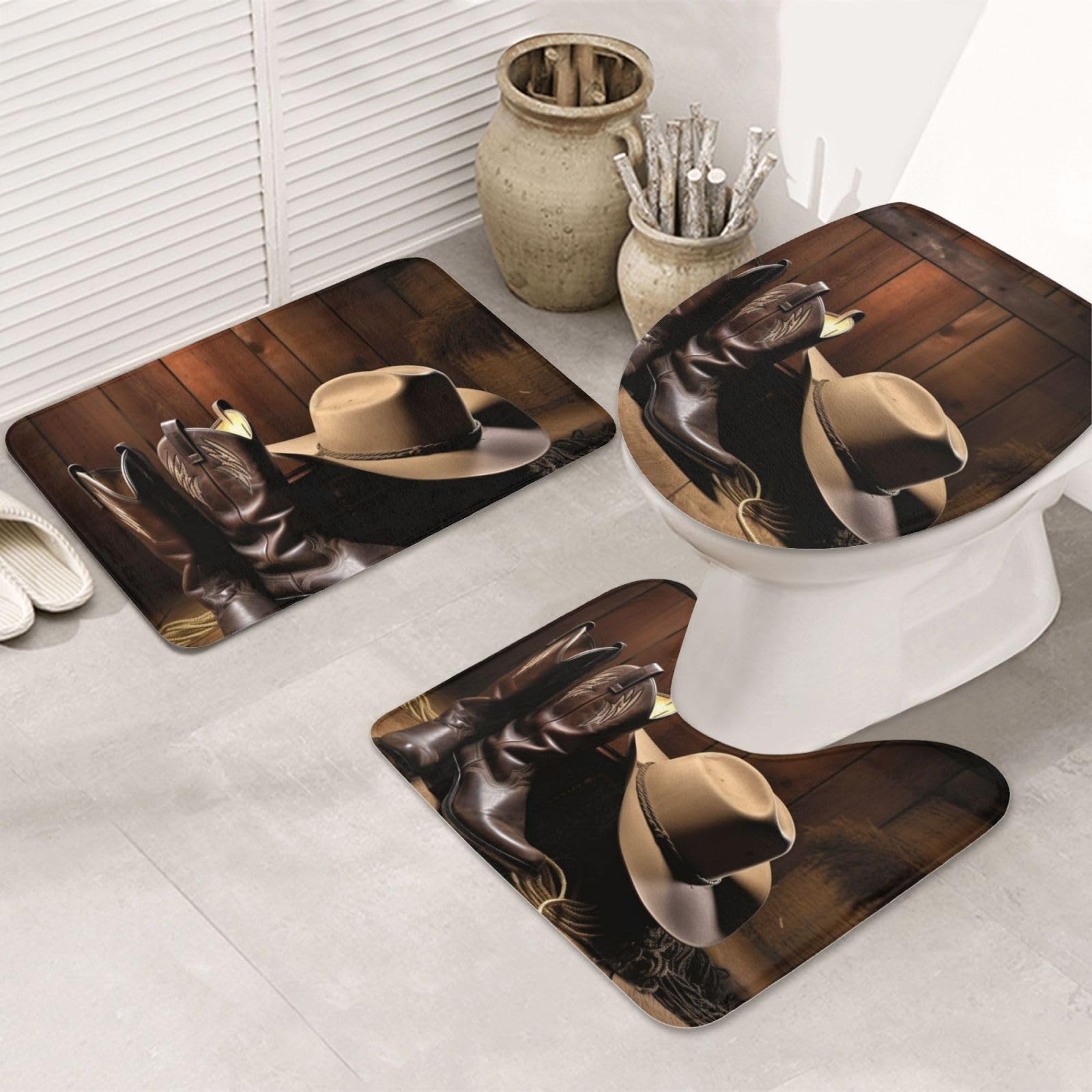 Tapis de bain 3 pièces en flanelle de microfibre avec contour U et housse