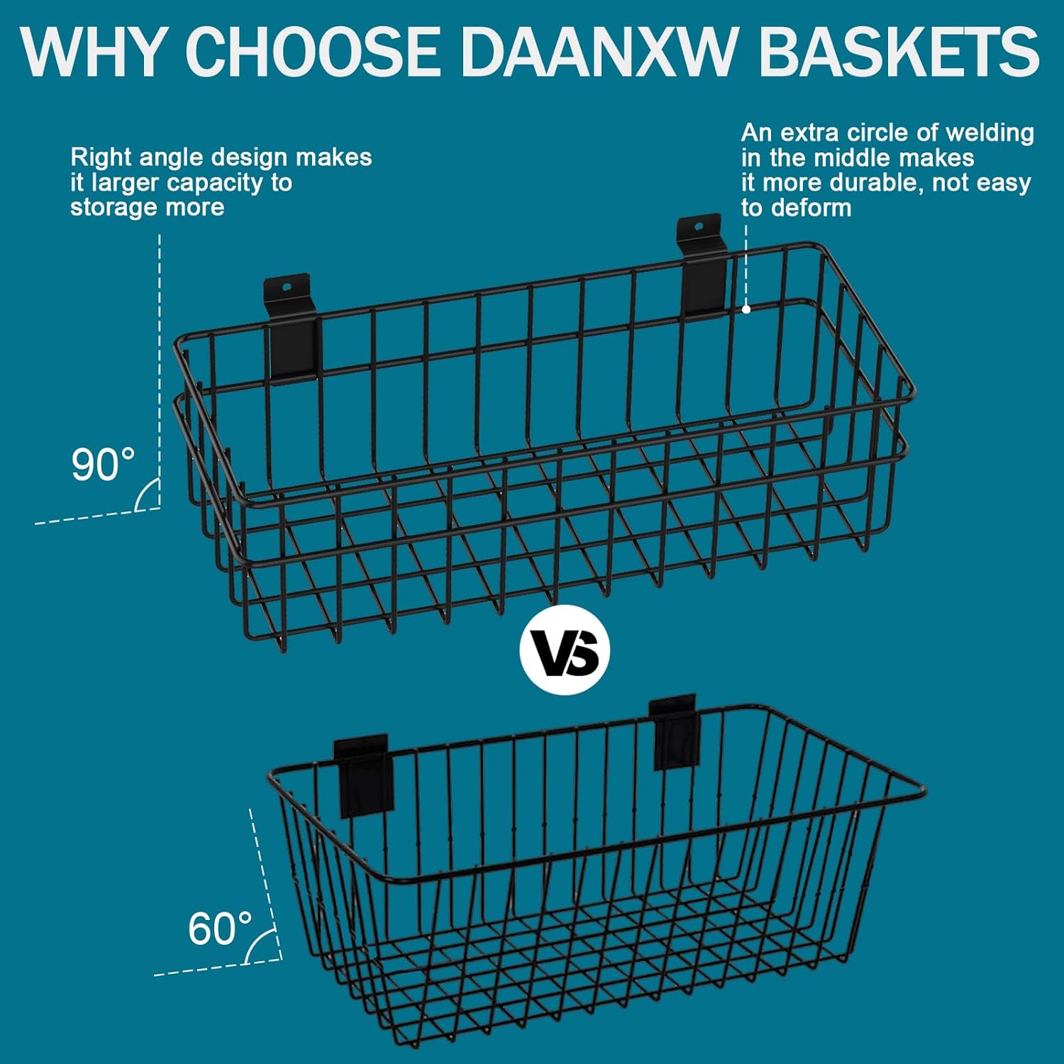 4 Pack Large Size Slatwall Baskets Set, Ventilated Metal Hanging Storage Slat Wall Basket, Mounted Slatwall Accessories for Garage Storage Organizing Display on Slatwall Panels bins (Black)