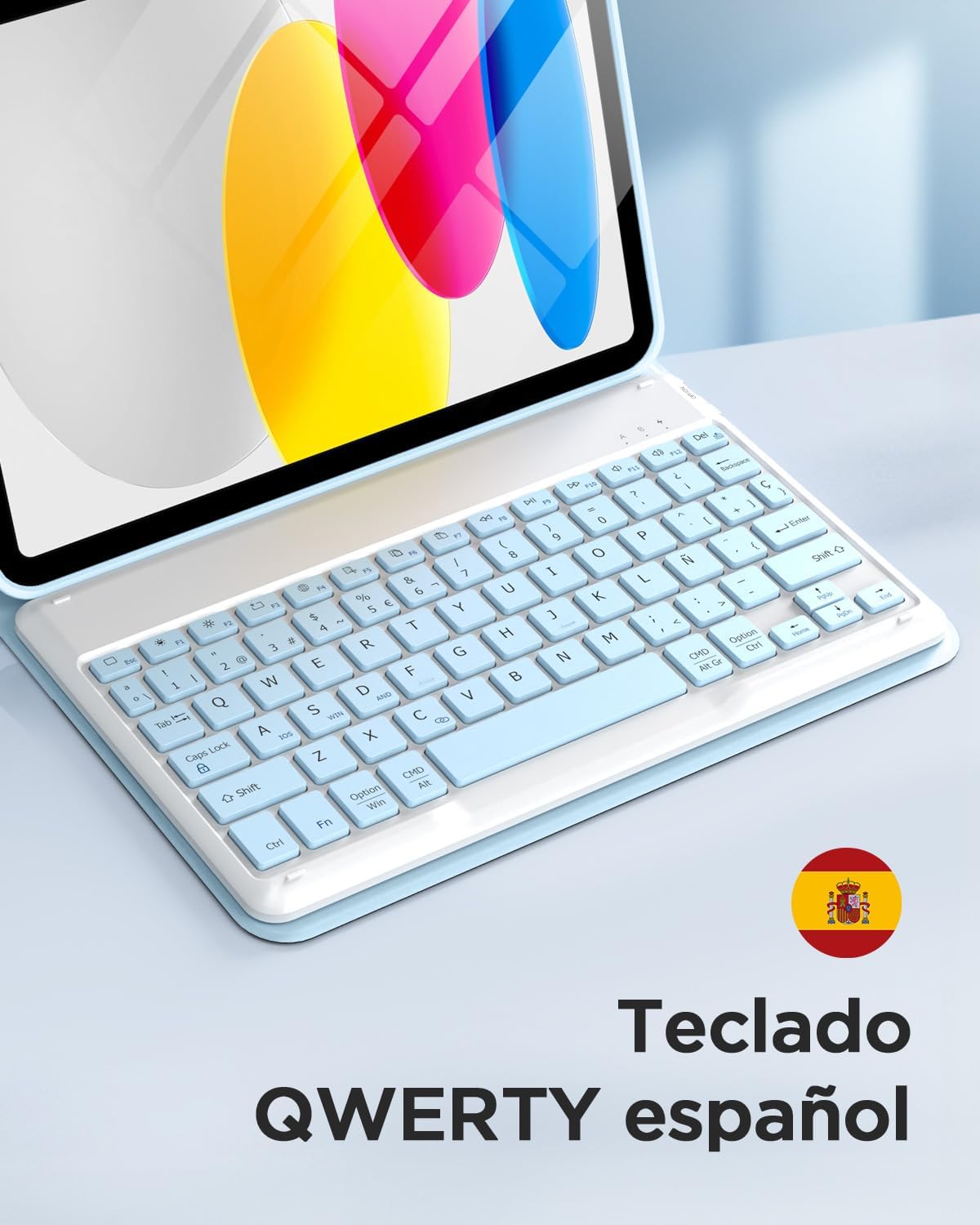 EasyAcc Teclado iPad A16 11 Generación 2025/10 Generación 2022 (11/10,9 Pulgada), QWERTY Español Ñ, Bluetooth Magnéticamente Teclado con Película Protectora para iPad 10/11 Gen, Azul 8