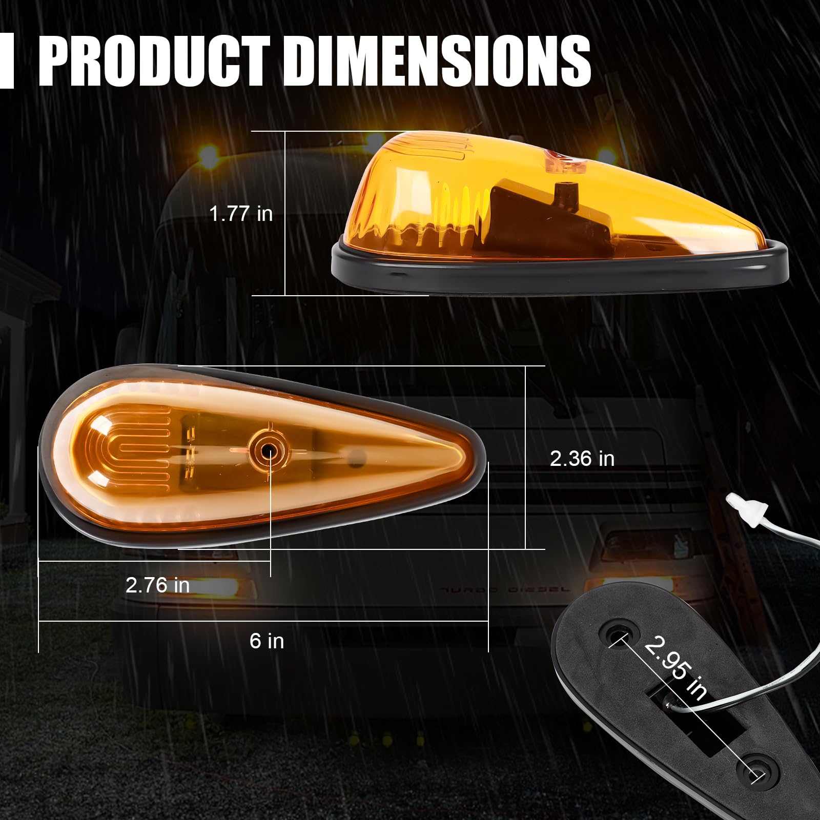 FSBCGT 5Pcs Amber Teardrop Cab Light 9LED Cab Marker Light Front Top Clearance Roof Running Light w/Wires & Mounting Kit for Trucks, Pickups,Vans, Semis and RVs