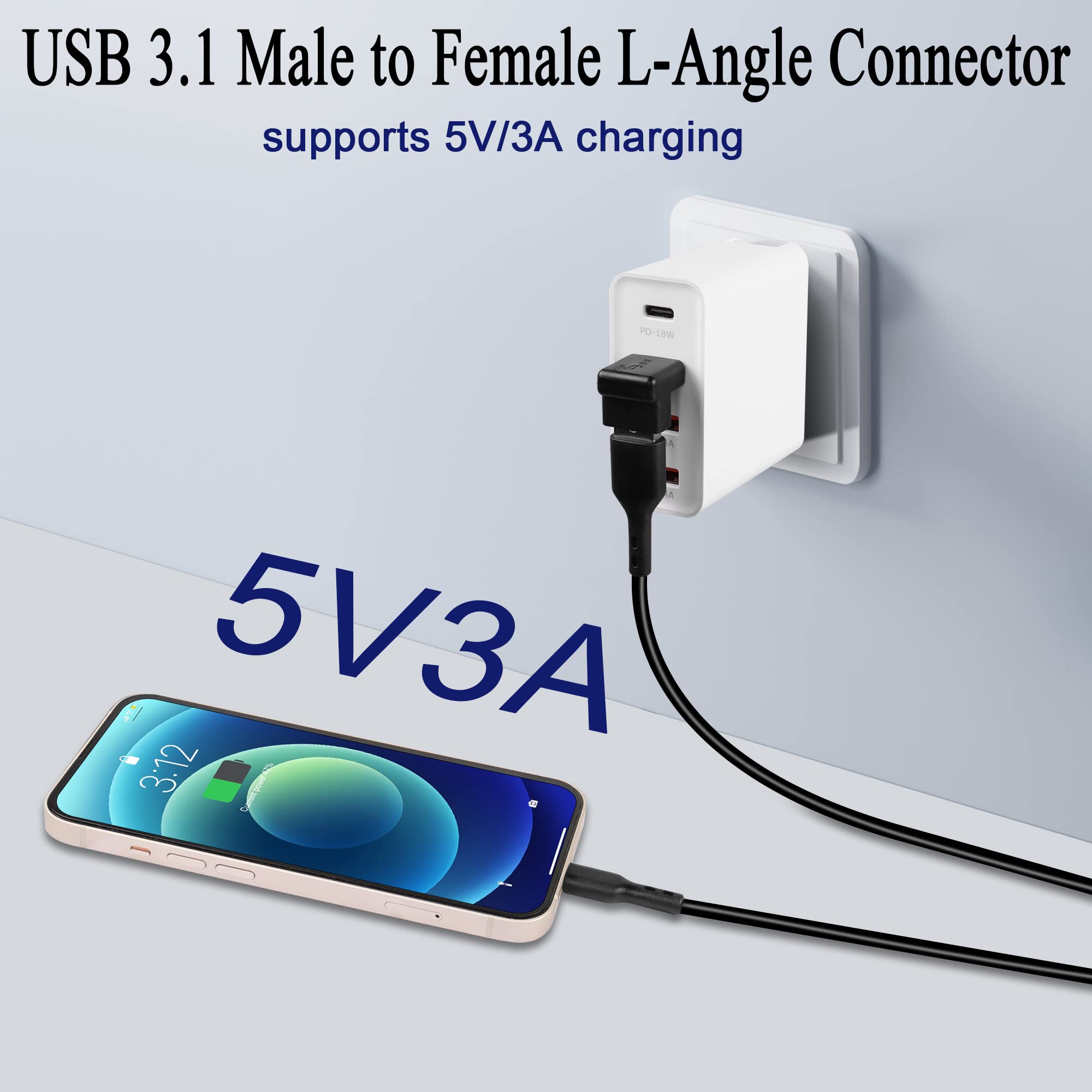 Adaptateur USB 3.1 Vers USB-C à 90° – Mâle USB-A Vers Femelle Type-C, Angle Droit, Transfert 10 Gbps, Charge Rapide, 2 Pièces