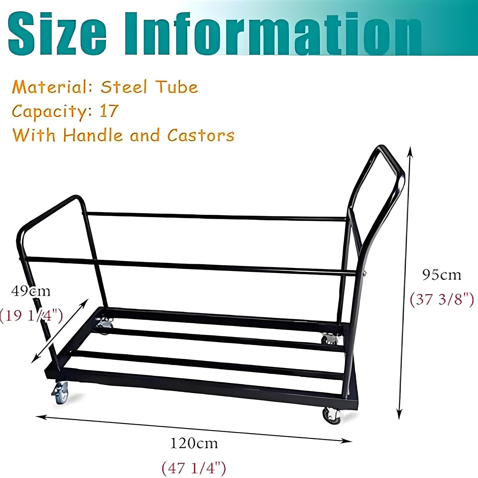 Carrito para almacenar sillas Plegables, Plataforma móvil Plegable para 16-20 sillas Plegables, Plataforma metálica Resistente con Ruedas de Goma con Bloqueo, Ideal para oficinas y Empresas.
