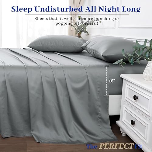 Miniatura 4 de YIYEA Sábanas de tamaño matrimonial, sábanas 100% algodón para cama matrimonial, juego de sábanas de satén de algodón de 800 hilos, bolsillo