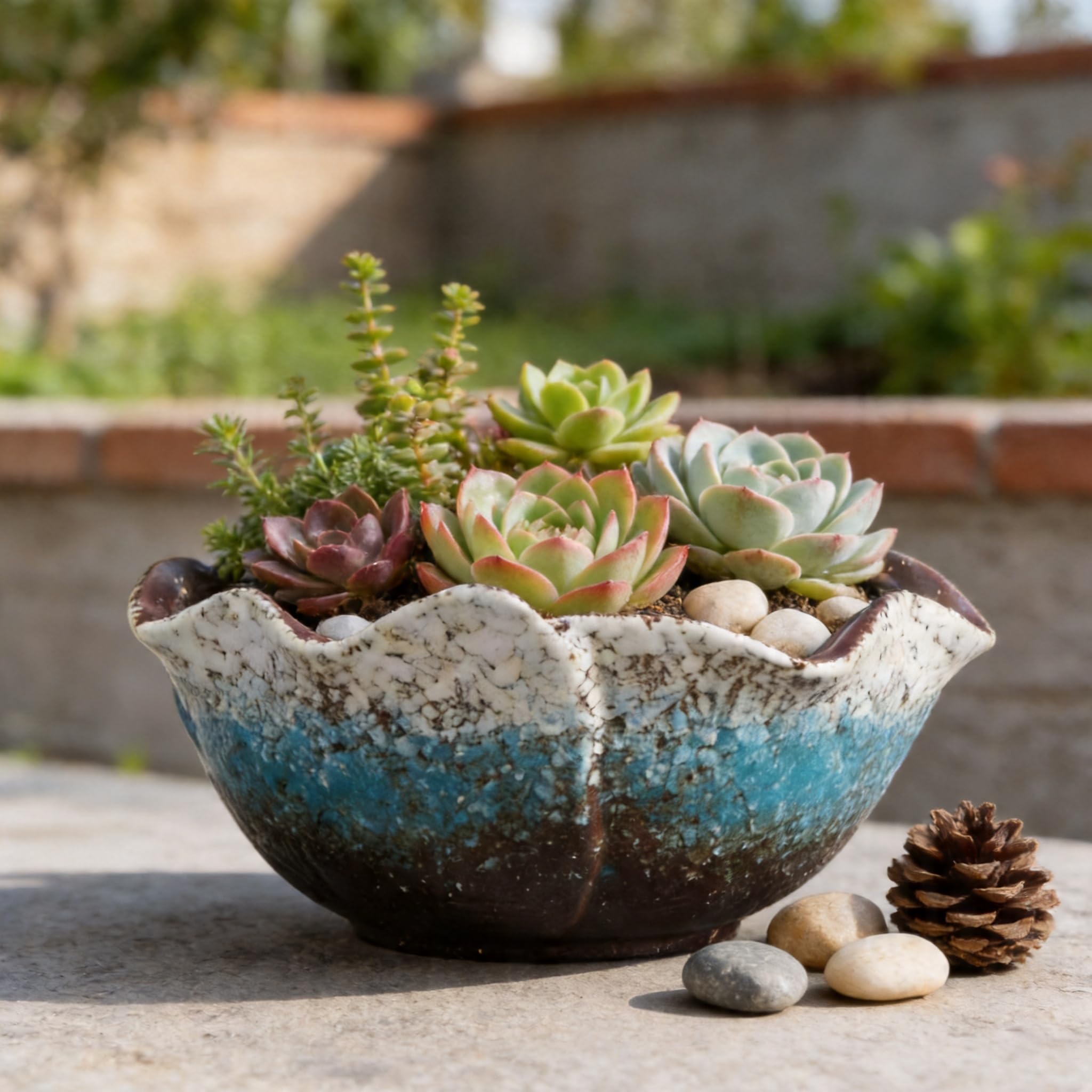 Grand pot de fleurs rond en céramique pour bonsaï intérieur de 25 cm