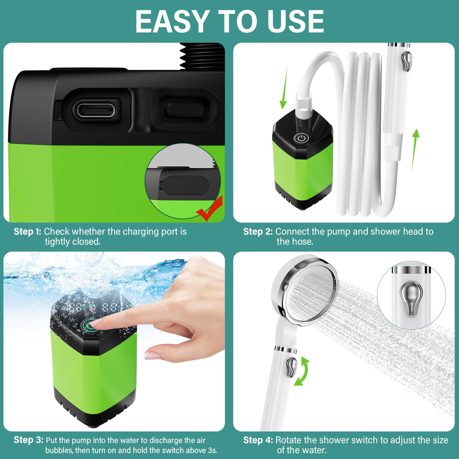 Ducha Portatil Camping, Ducha Camper Mejorada con Pantalla de Temperatura y Potencia, Eléctrico Portátil Recargable Ducha con 6000mAh Batería para Camping, Plantas de Jardín,Coche, Lavar al Perro