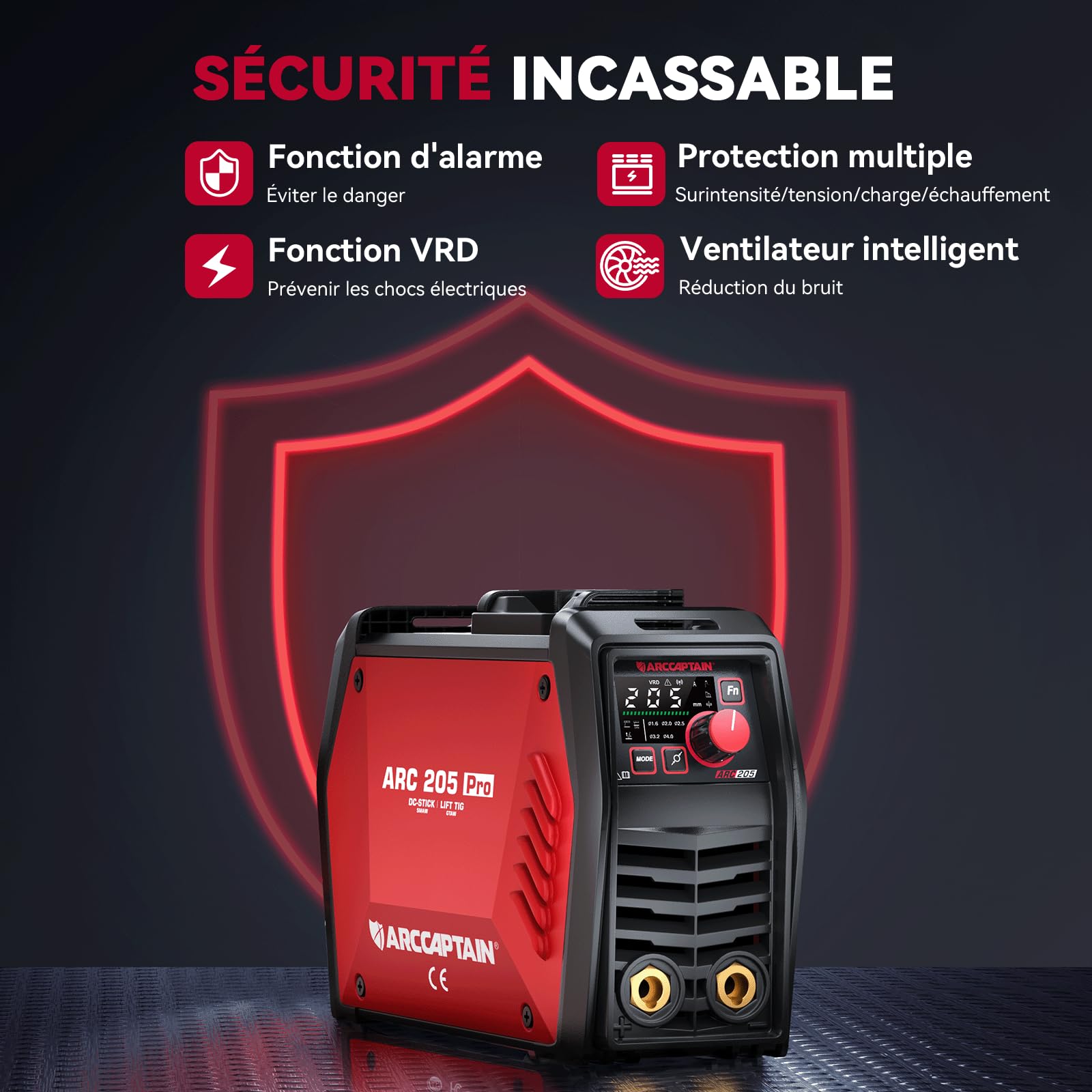 ARCCAPTAIN iControl ARC205 Pro Poste a Souder, [Contrôle APP] 205A Soudage ARC/TIG Lift Poste à Souder, Grand Écran LED Large, Inverseur IGBT 230V avec Démarrage Chaud, Force d'Arc et Anti-Adhérence