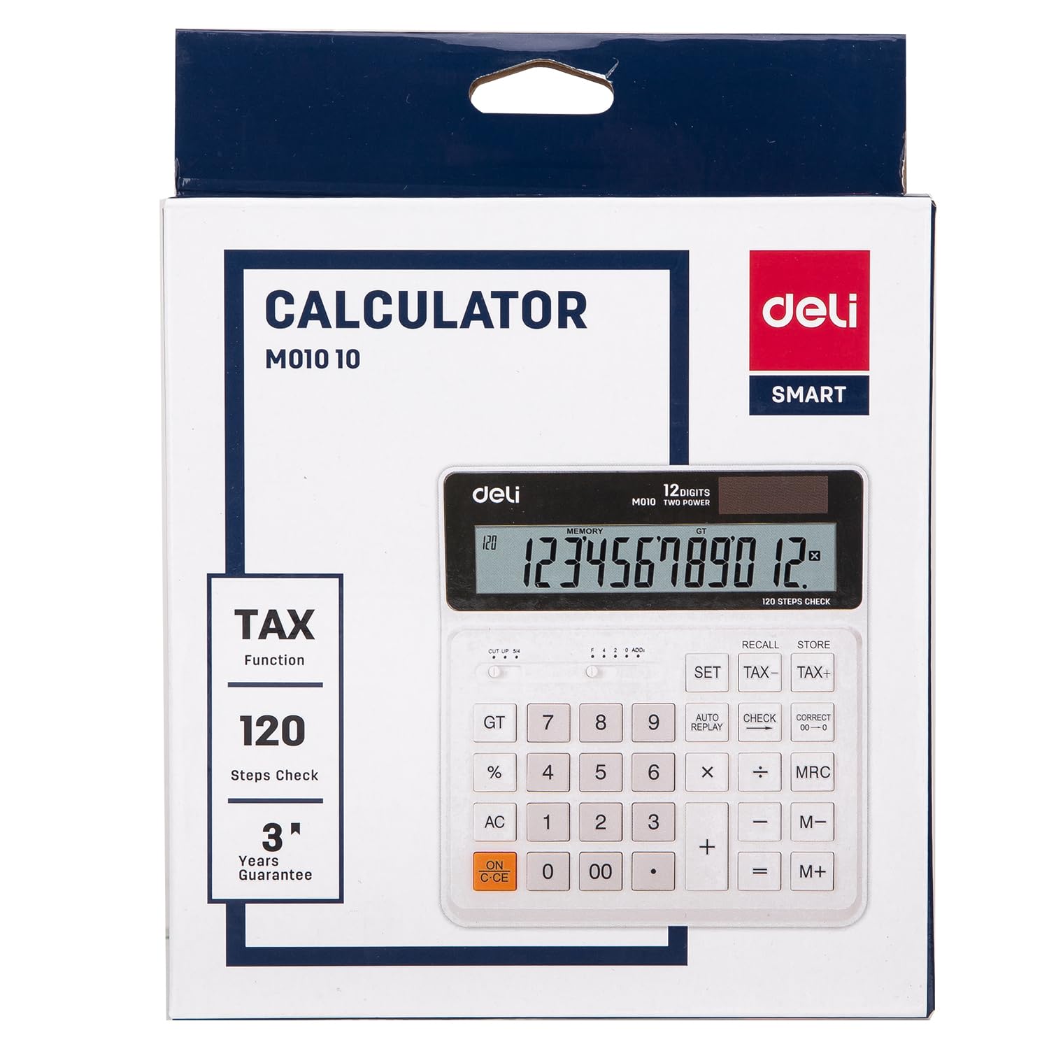 Deli EM01010 - Calculadora de 12 dígitos, color blanco
