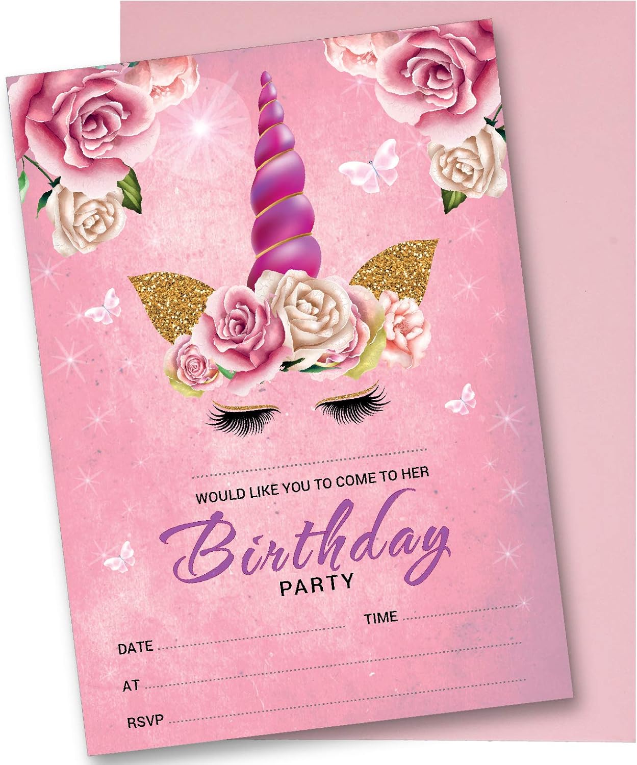 DRAAK 50 x Unicorn Birthday Party Invitations Invites Girl Children Kids Pack Pink (50 Pack), 105mm x 148mm