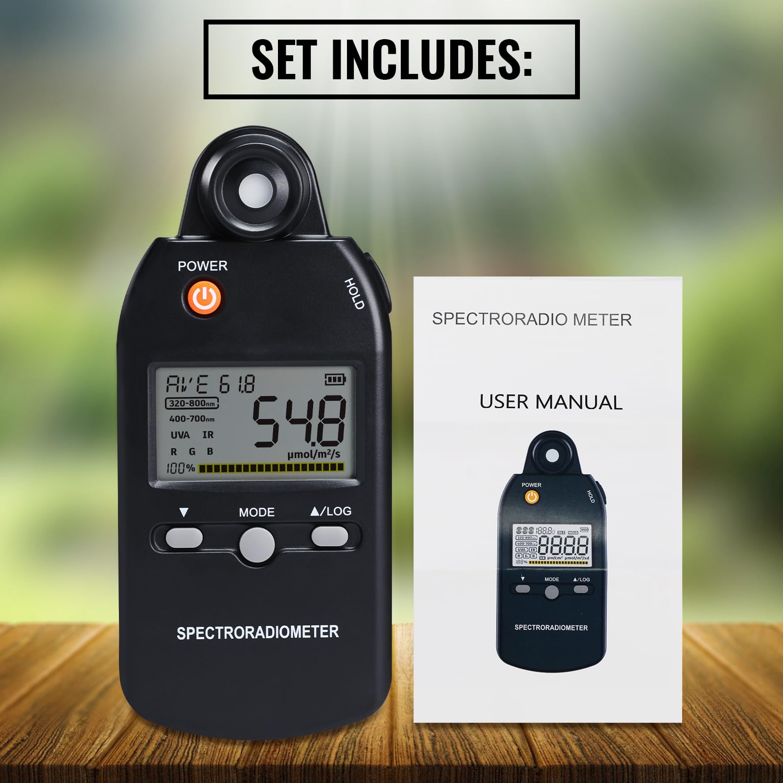 PAR Luxmeter PPFD Quantenspektroradiometer Vollspektrummessung 320-800 nm UV-Analyse Farbwiedergabe Pflanzenwachstumstest Datenspeicherung
