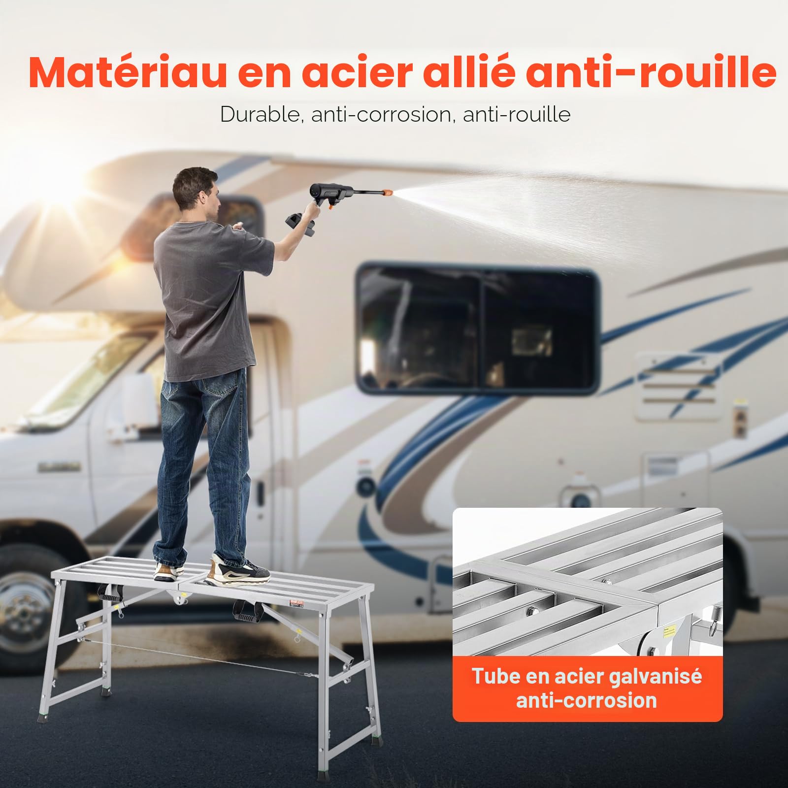 VEVOR Plateforme de Travail Échafaudage Pliant Portable 700/850/1000/1150 mm Acier Allié, Capacité de Charge 360 kg, Pieds Antidérapants, Tabouret de Peinture pour Cloisons Sèches, Nettoyage, Lavage