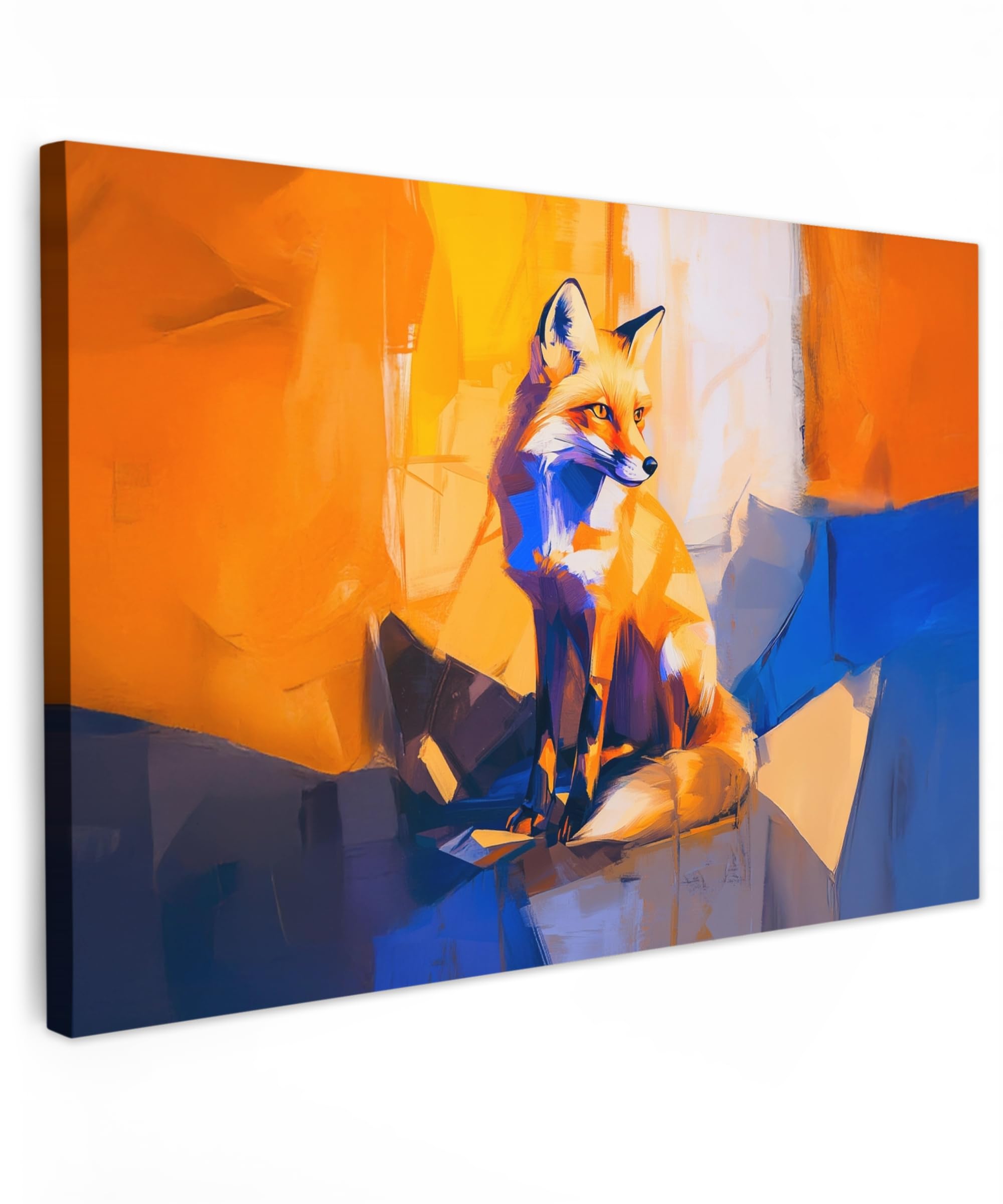 MuchoWow© Canvas Wall Art 47"x31" / 120x80 cm Decor Paintings Print framed on Canvas Pictures for Hallway Fox - Orange - Shapes - Abstract