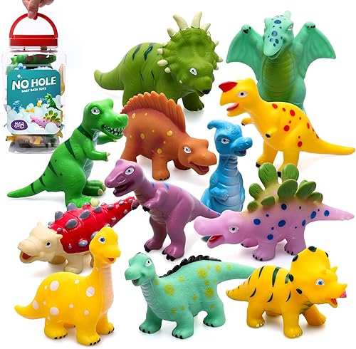 Miniatura 1 de Juguetes de baño de dinosaurio para bebé sin agujeros 12 piezas sin moho para niños pequeños juguetes de bañera para piscina