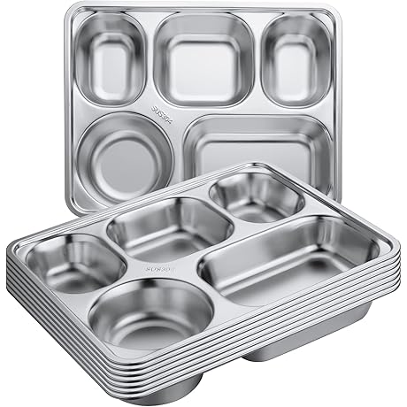 Foaincore Indian Plates: 8 Sections Stainless Steel Dinner Trays with Compartments