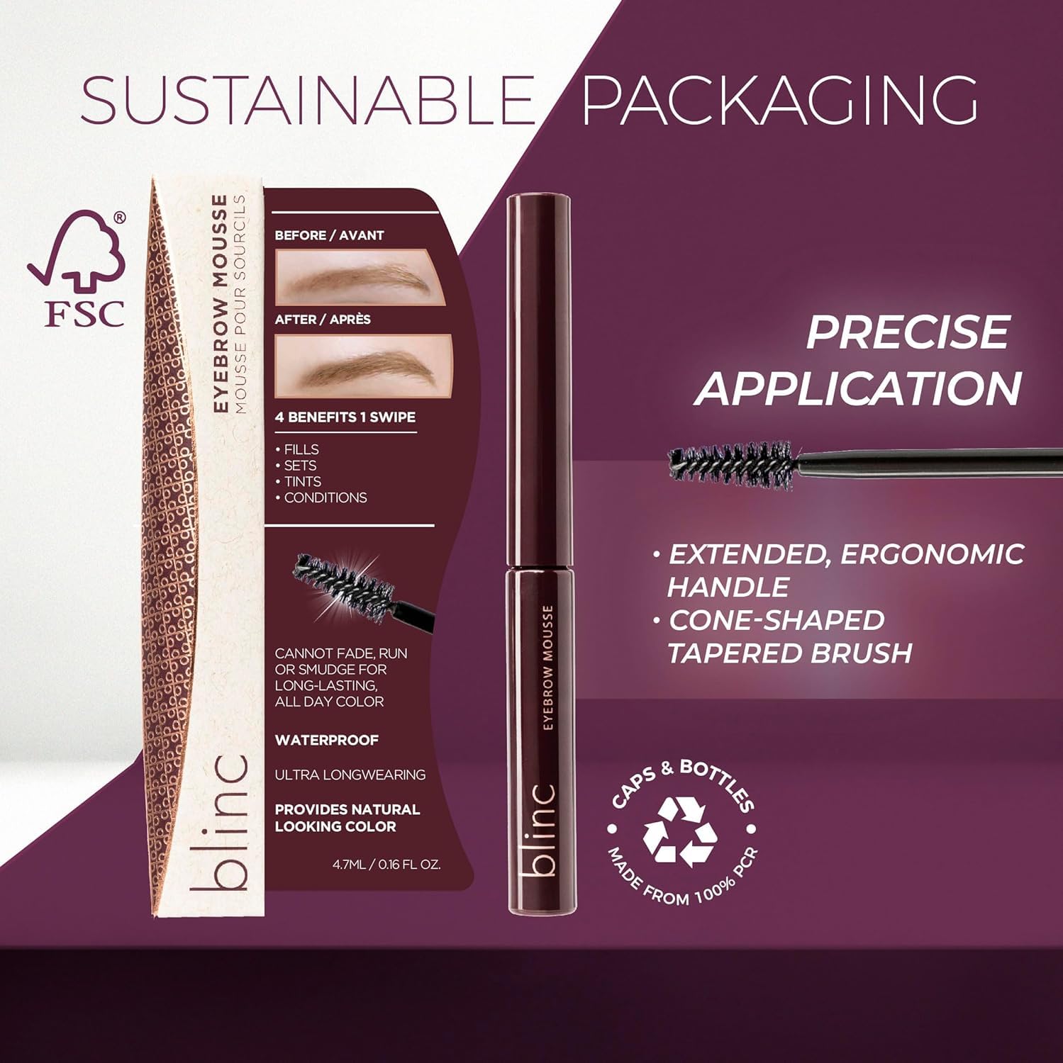 Blinc Eyebrow Mousse, Extreme Hold Tinted Eyebrow Gel with Peptides and Vitamins A & E, Natural Finish, Long-Wearing - Image 2