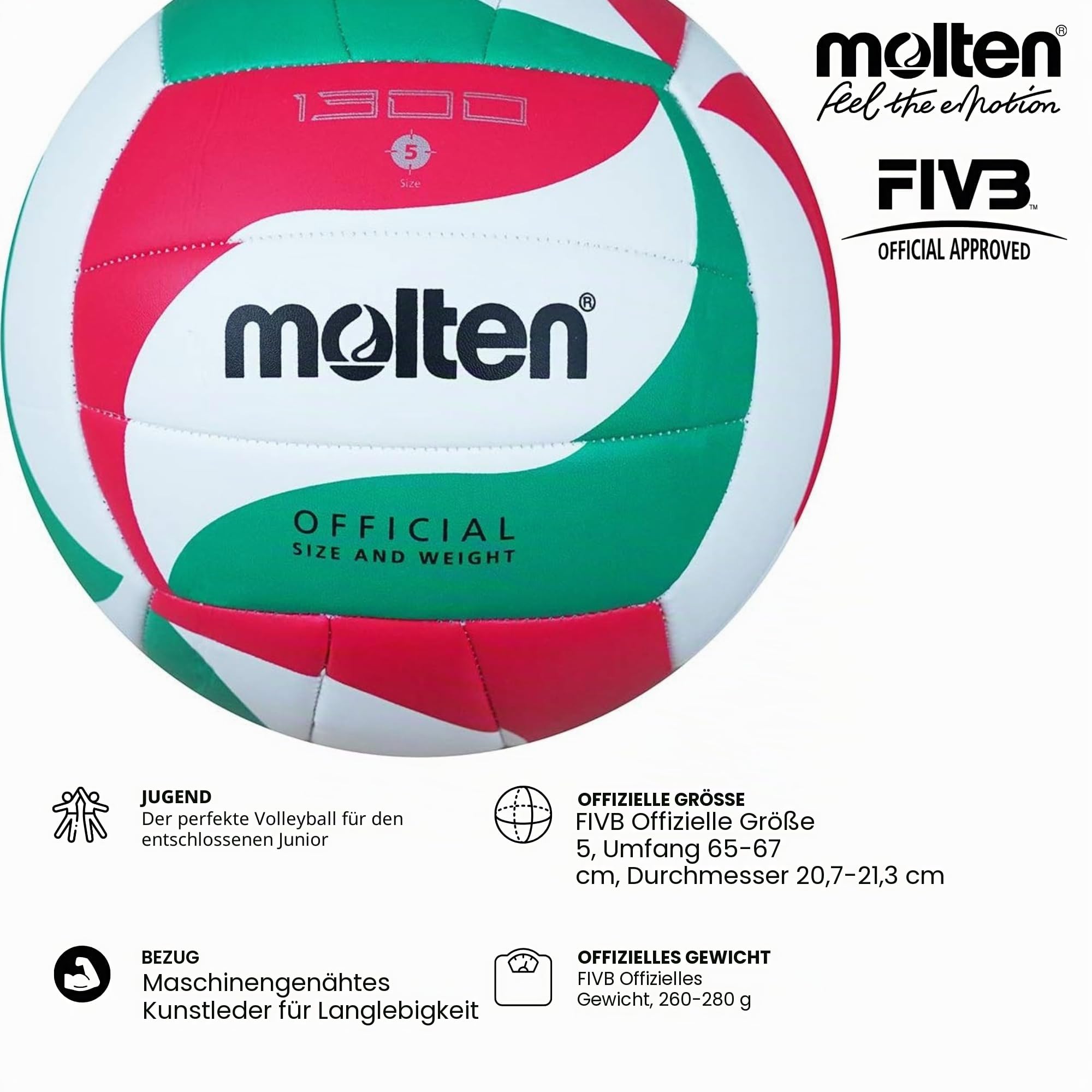 Molten Volleyball V5M1300 Größe 5, orange/Ivory