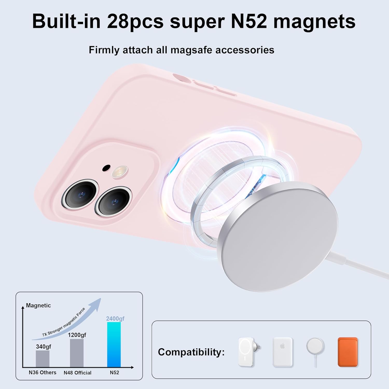 Case for iPhone 12 6.1'' with 120° Ajustable Strong Magnetic Ring Stand [Compatible with Mag-Safe Charging] [Full Camera Protection] Military Drop Silicone Protective Case, Pink