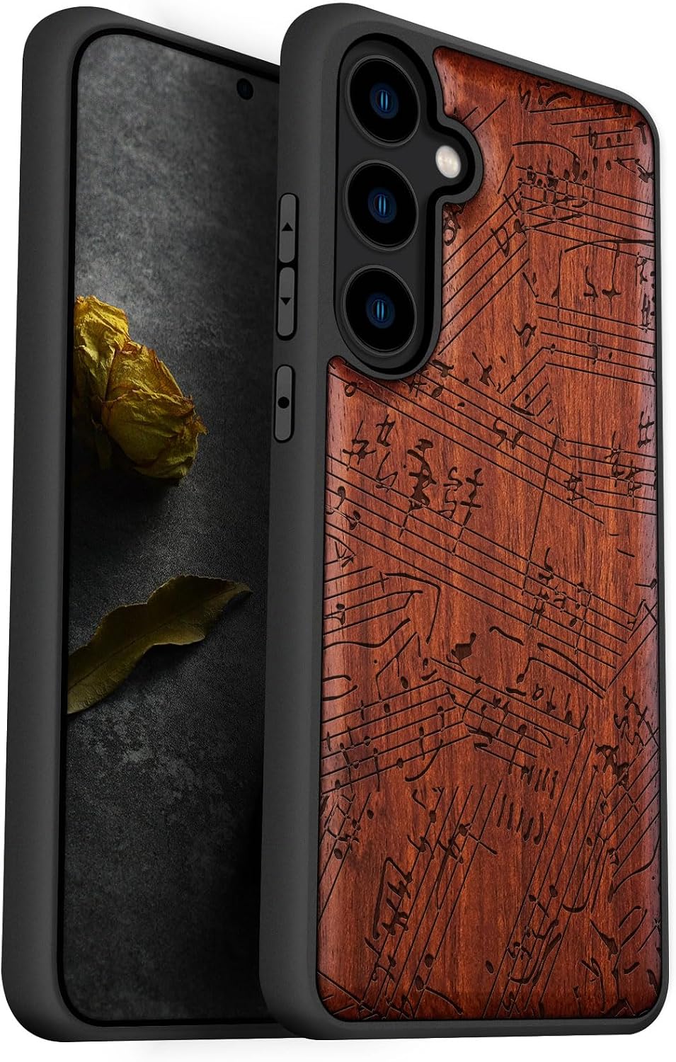 Carveit Wood Case for Galaxy S24 Plus Case [Natural Wood & Black Soft TPU] Shockproof Protective Cover Unique Wooden Design Compatible with S24 Plus (Minimalist Flight-Blackwood)