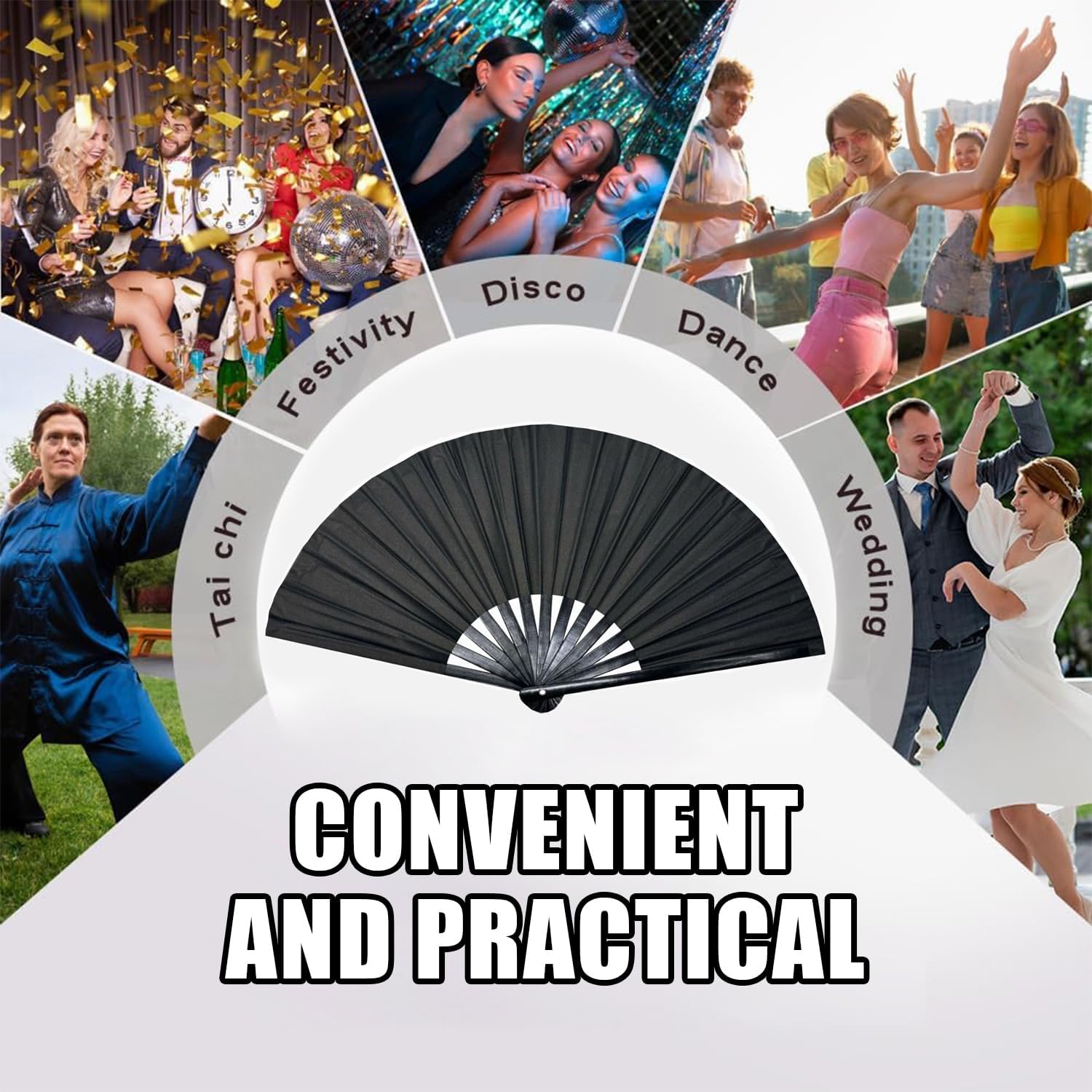 Boots on The Ground Fan,2025 New Large Holographic Folding Hands F an Line Dance Popping Fans,Boots on The Ground Hand Fan,Folding Hand Classic Style Fans Bamboo Ribs Hands Held Chinese (Black)