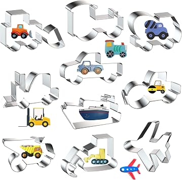 ELANE 10 Pcs Metal Truck Biscuit Cutter set,Mini Cookie Cutters Shapes Pancake Molds,Biscuit Cutters for Baking Silver Cars