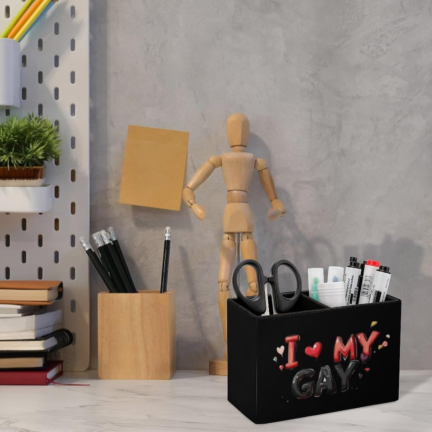 I Love My Gay Pencil Pen Holder PU Leather Desk Storage Organizer Makeup Brush Box