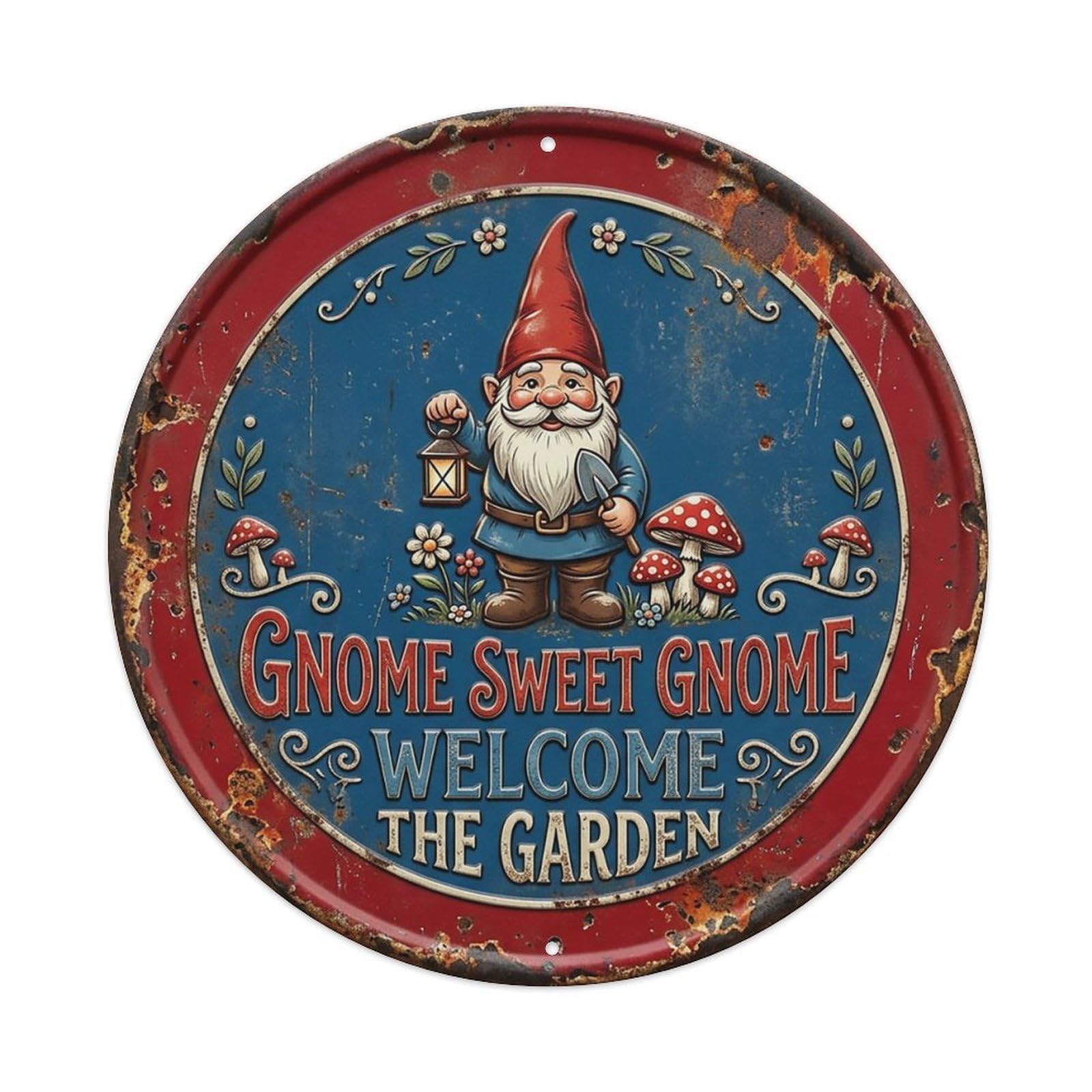Garden Gnome Whimsy Entryway Metal Tin Sign