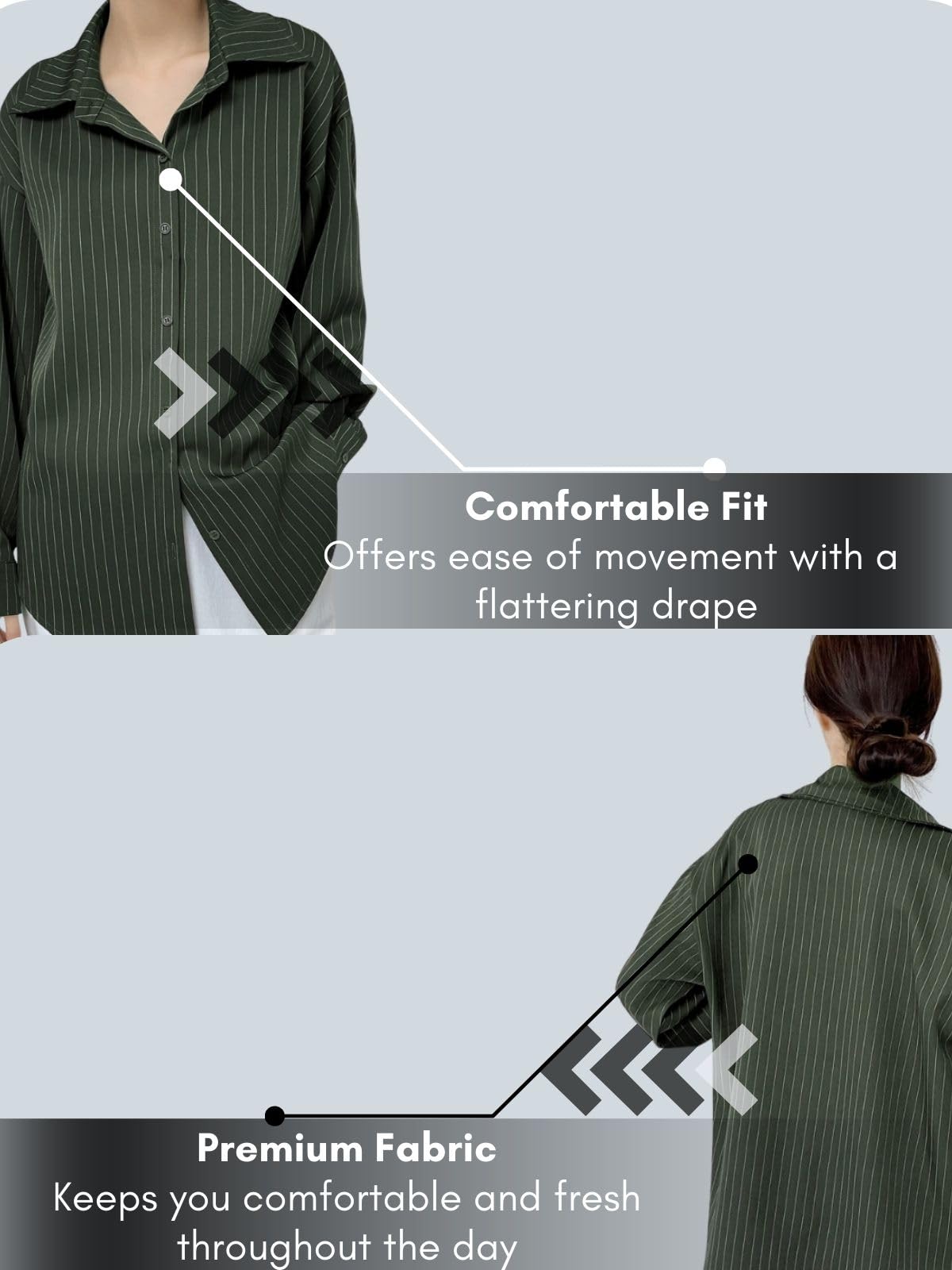 GRECIILOOKS Gestreiftes Damenhemd, koreanischer Stil, langärmelig, Übergröße, Knopfleiste, Bluse, Übergröße, für Büro, Freizeit