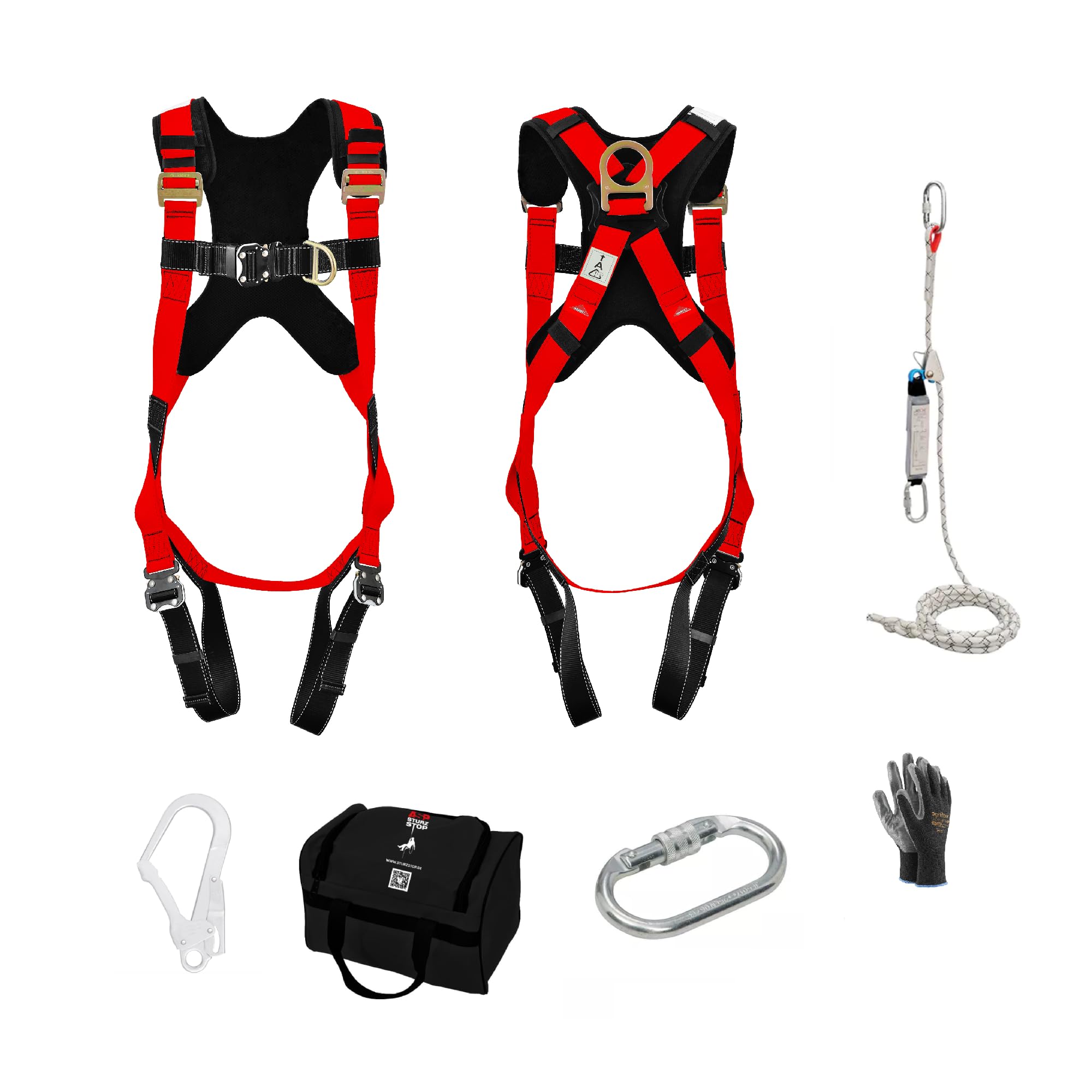 Generisch Dachdecker Fallschutz SET Auffanggurt inkl. Auffanggerät, Seil 10m, 2 Karabiner, PSA Sicherung