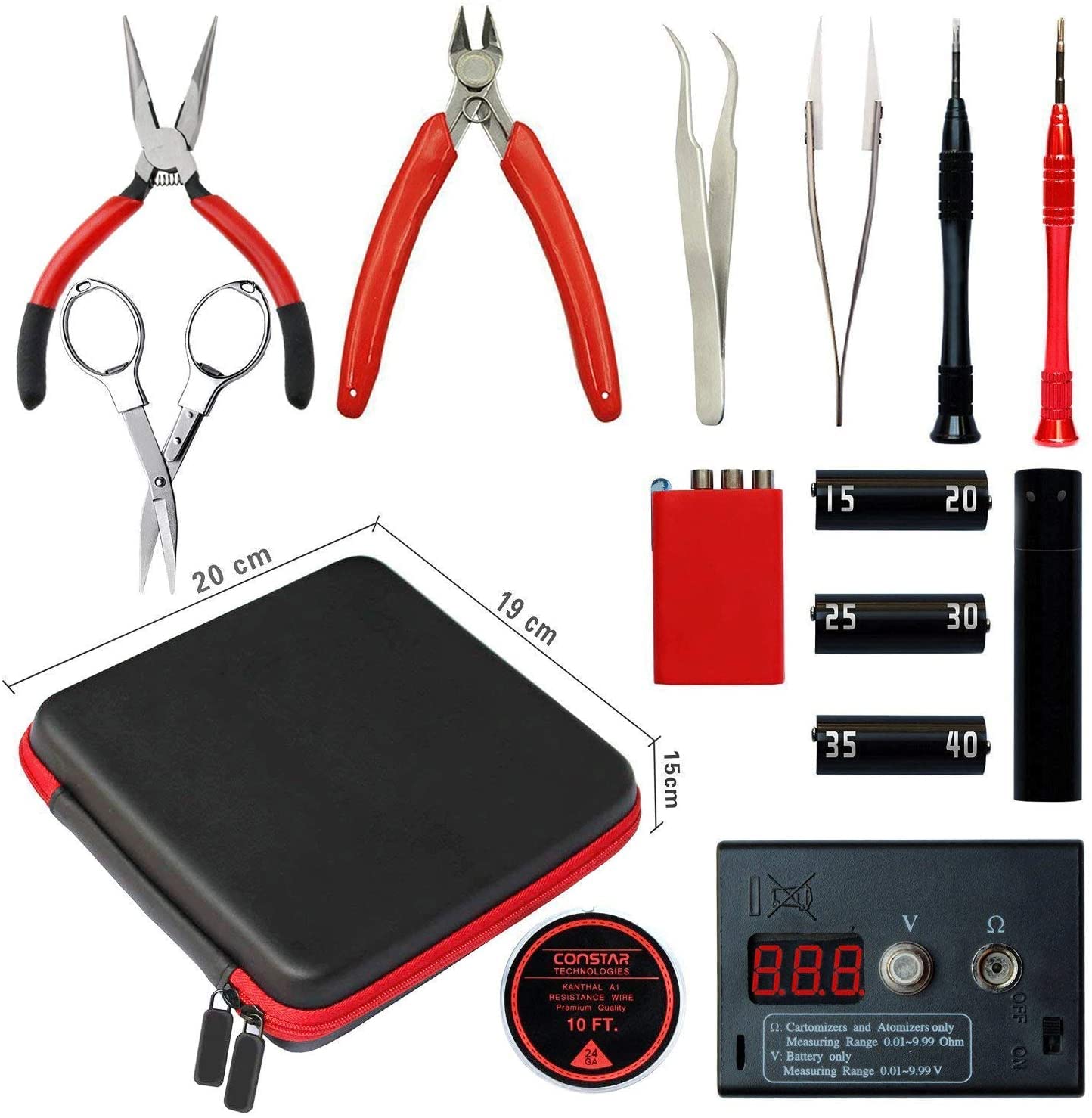 Jig Coil Kit E-C Con Ohmmetro, Pinze, Forbici, Cacciaviti E Filo A1 – Set Completo Per Avvolgere Bobine Fai-da-Te, Custodia Portatile In Nylon