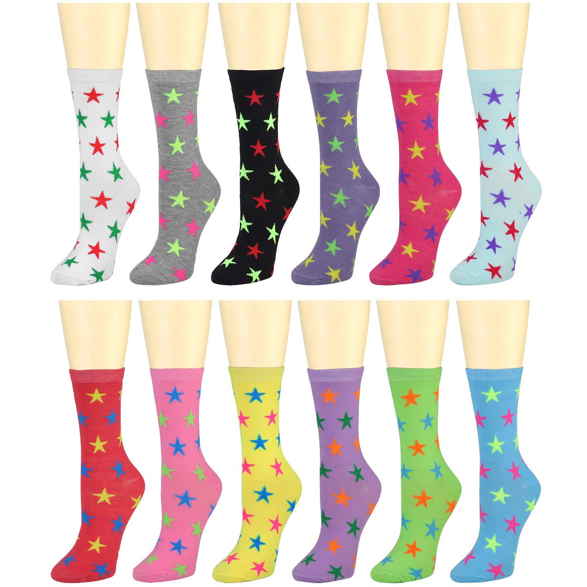 Falari 12 Pairs Women's Cotton Crew Socks Assorted Colors