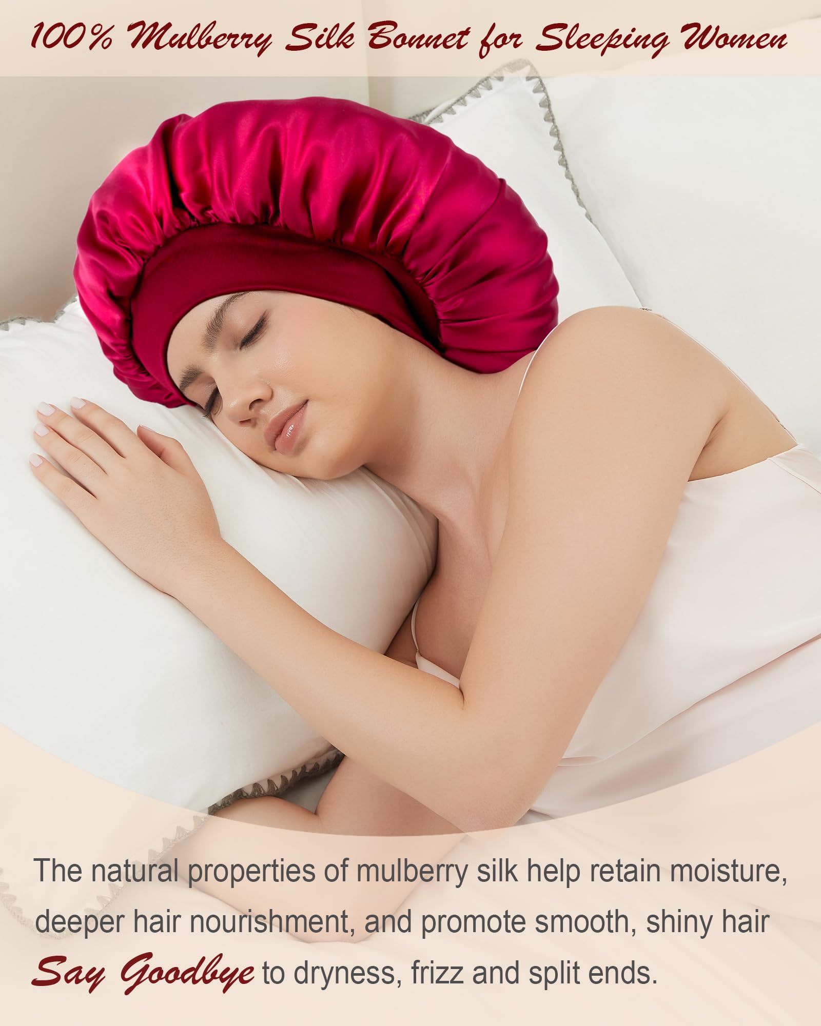 100% Mulberry Silk Bonnet for Sleeping, Double-Layer Hair Protection Cap