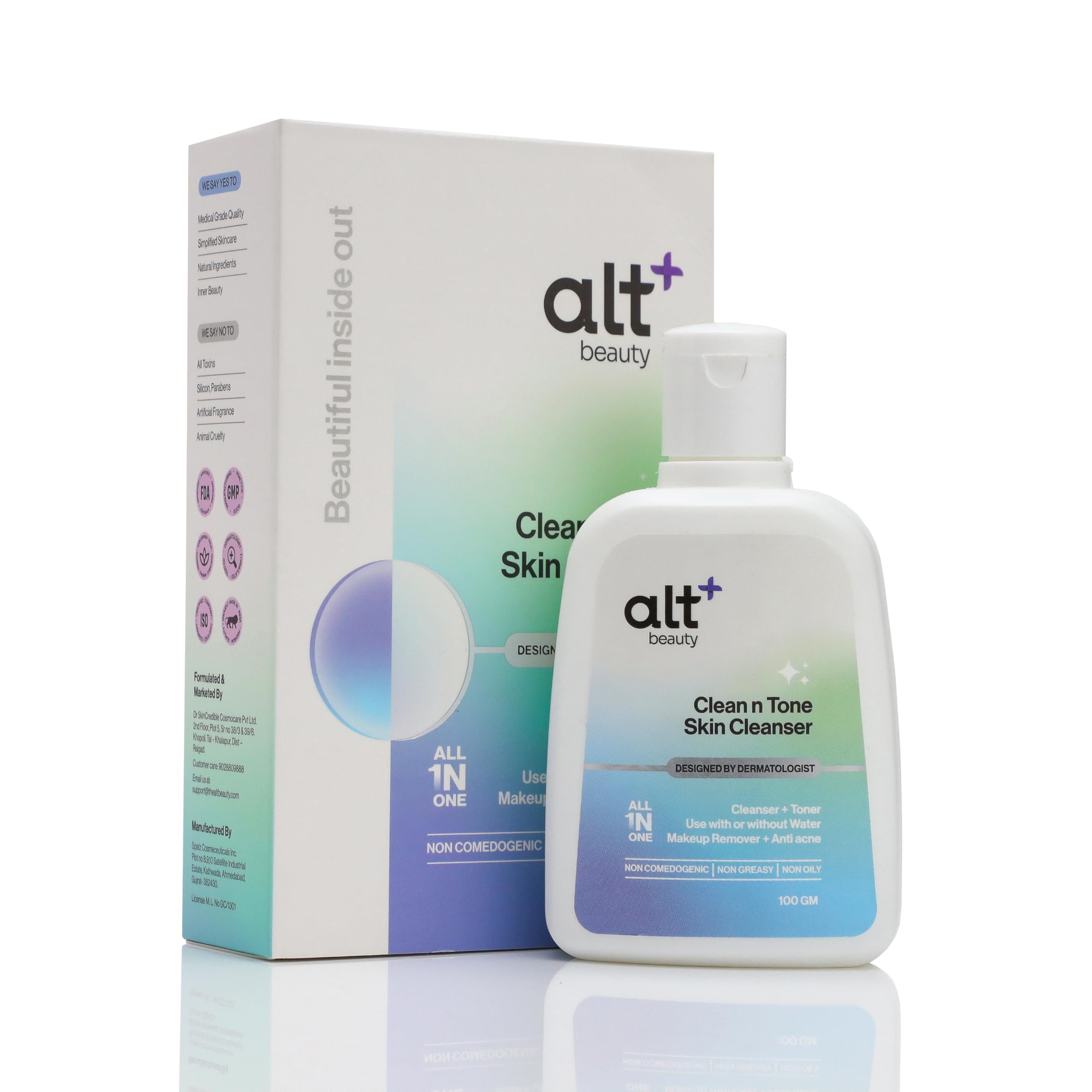 altbeauty Clean-n-Tone Skin Cleanser 100 gm | Helps with Acne | Cleanser + Toner | Supports Makeup Removal | With Rosemary Oil, Lemon Oil, Chamomile Extract & Aloe Vera | Suitable for All Skin Types | Dermatologist-Designed, Derma Grade Quality