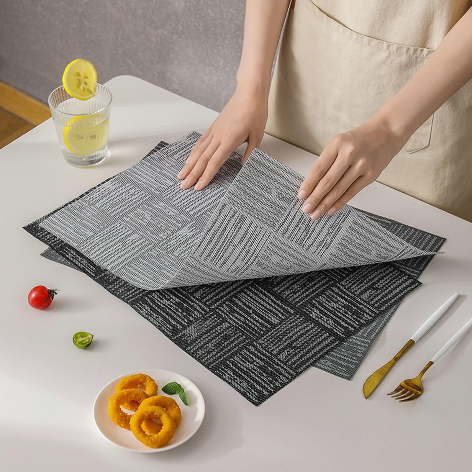 Platzsets Waschbar 10er Set, 45 x 30 cm Platzset Modern 70% PVC+30% PET Rechteck Dunkelgrau, Einfarbig mit Rechteck