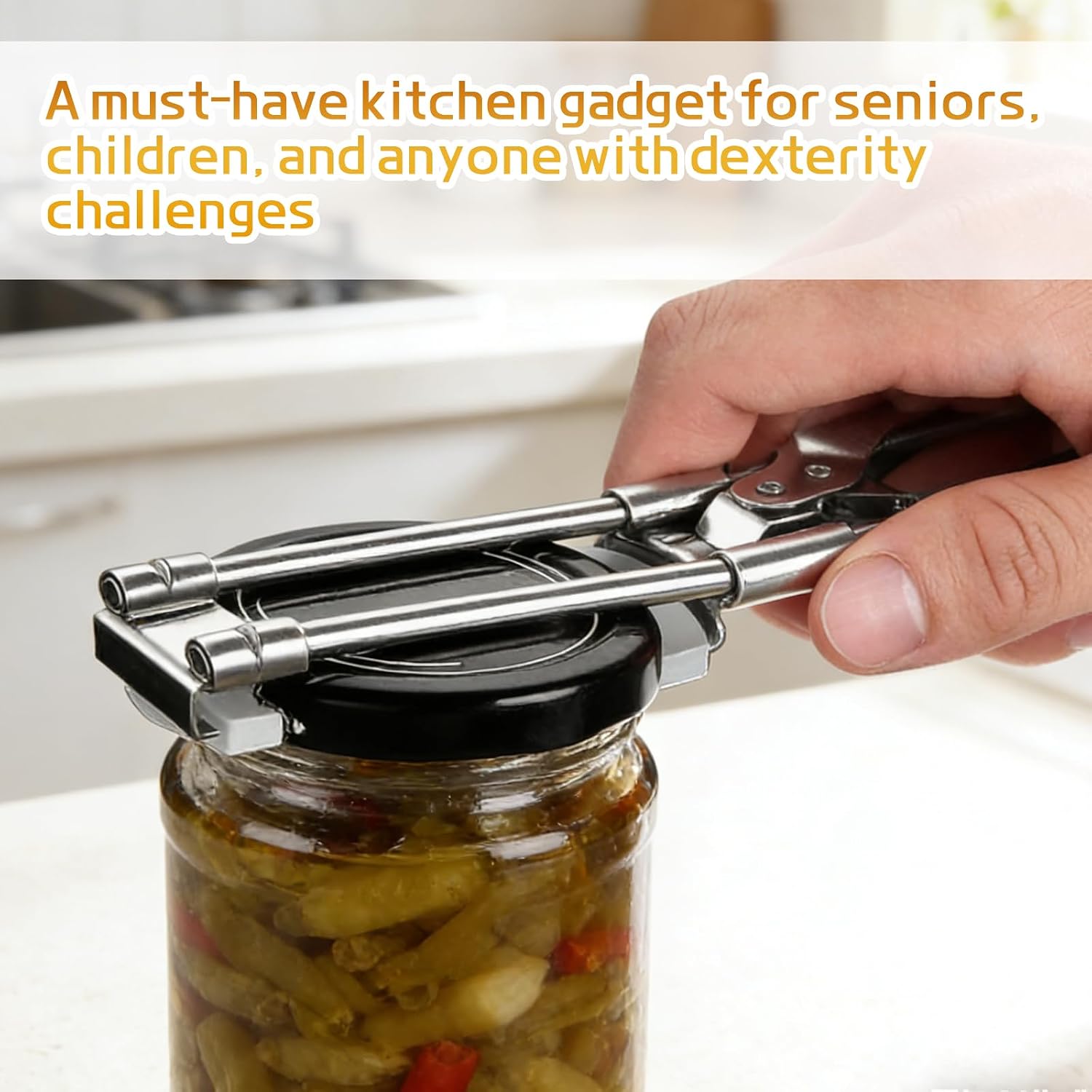 Adjustable Stainless Steel Jar Opener for Weak Hands, Jar Lid Opener Tool Manual Bottle Can Opener for Seniors Children