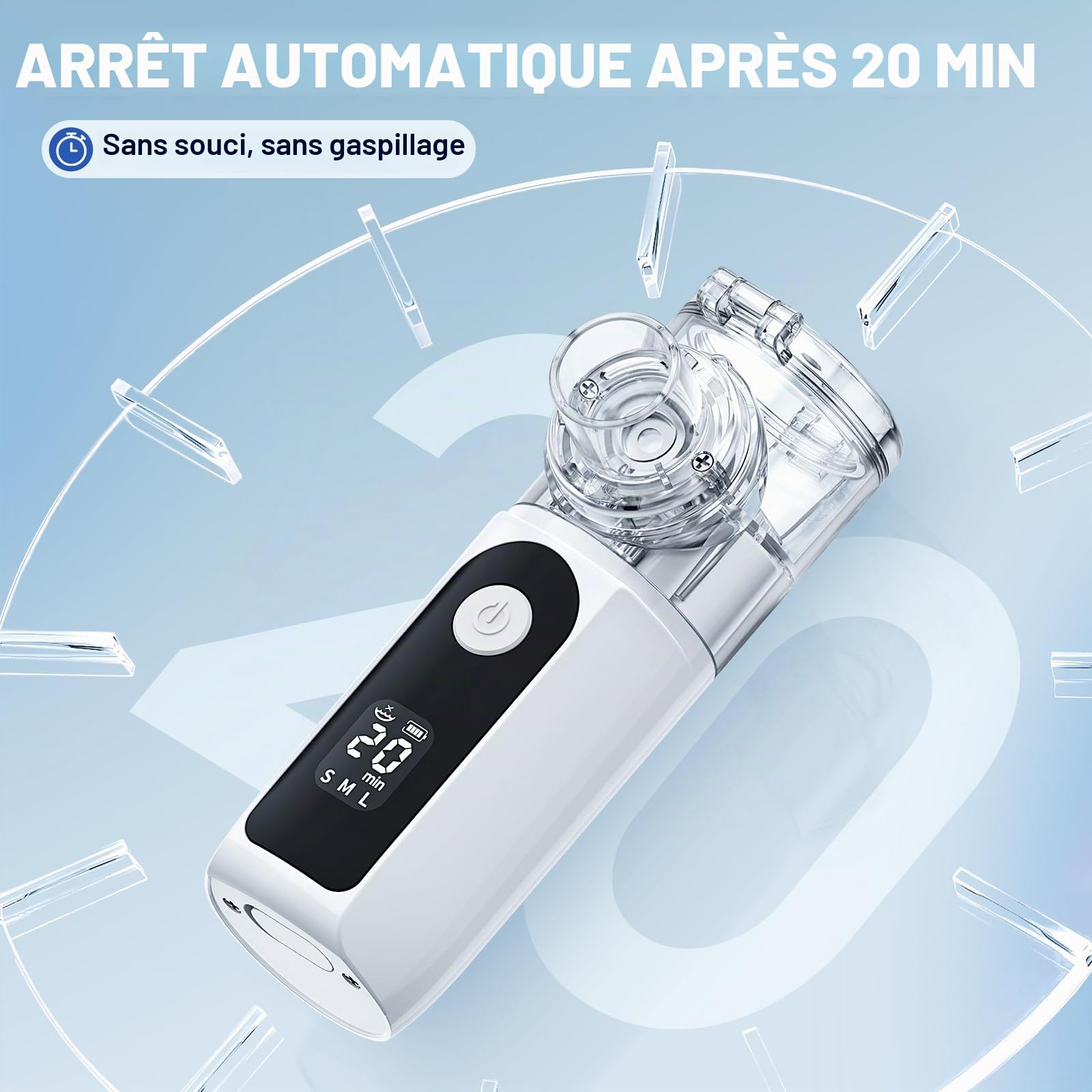 Portable Nébuliseur Aérosol Portable Pour Adulte Enfant bébé, Nebulisateur Affichage Numérique Silencieux, Portable Inhalateur Electrique Aérosol Pour La Maison et Le voyage (Blanc)