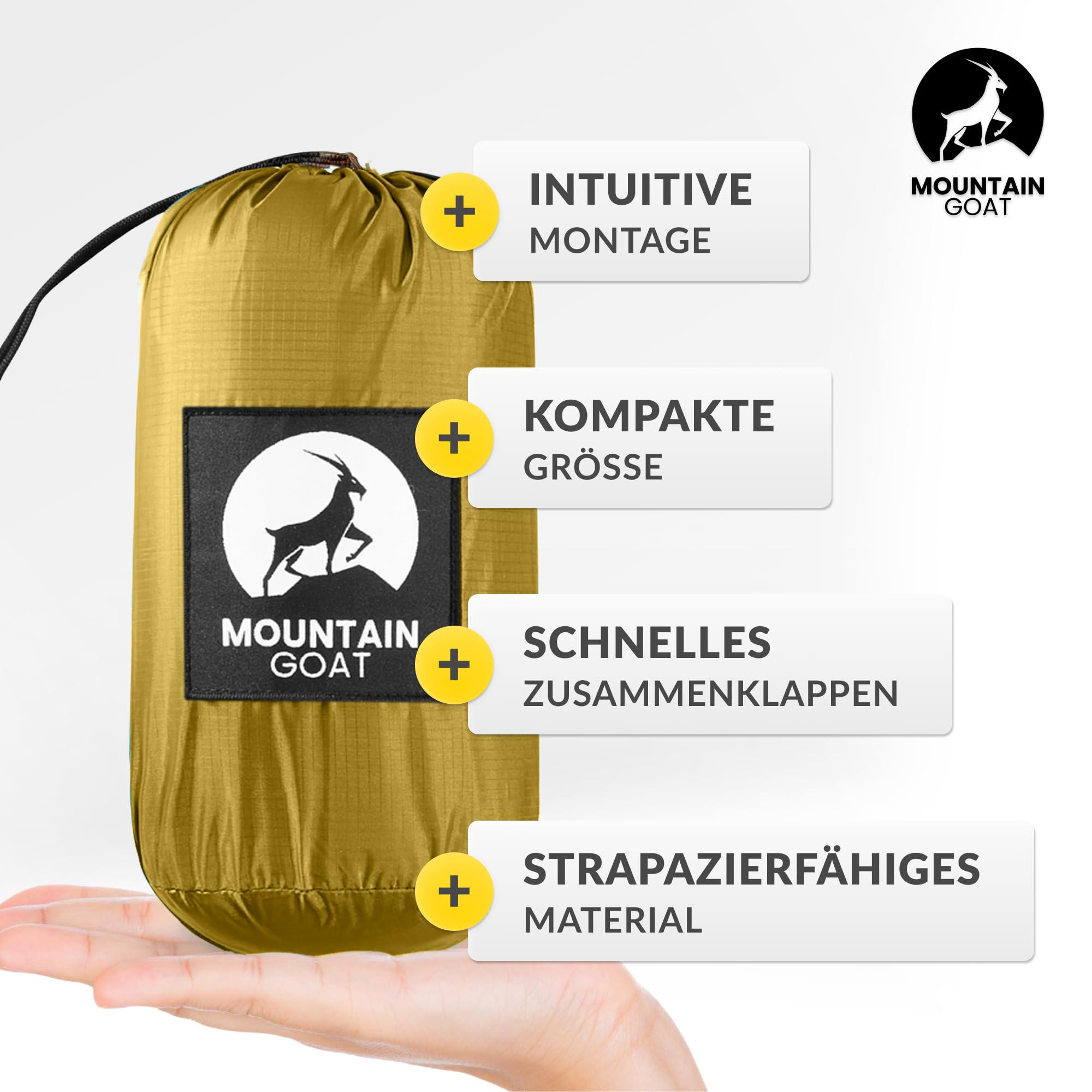 MOUNTAIN GOAT Hängematte Outdoor für 2 Personen, 300 × 200 cm, Doppelhängematte mit Befestigungs-Set, Nylon Camping Reisehängematte, 200 kg Belastung, Grün