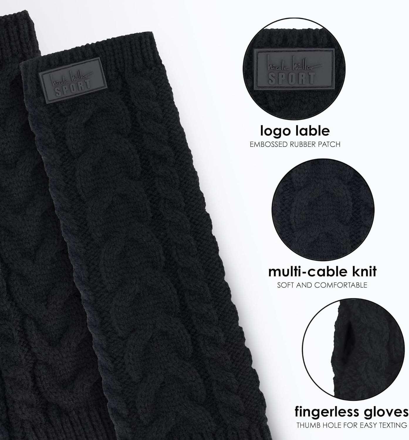 Nicole Miller Winter Hat Cable Knit Beanie & Arm Warmer Sleeves Gift Set for Women Fashion Long Fingerless Gloves - Image 5