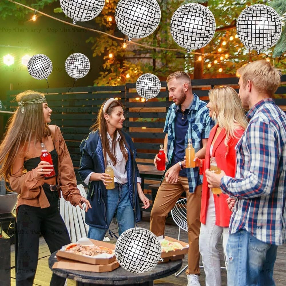 4D Foil Balloon Mylar Helium Balloon for Birthday Wedding Baby Shower Party Favor Supplie (silver disco)