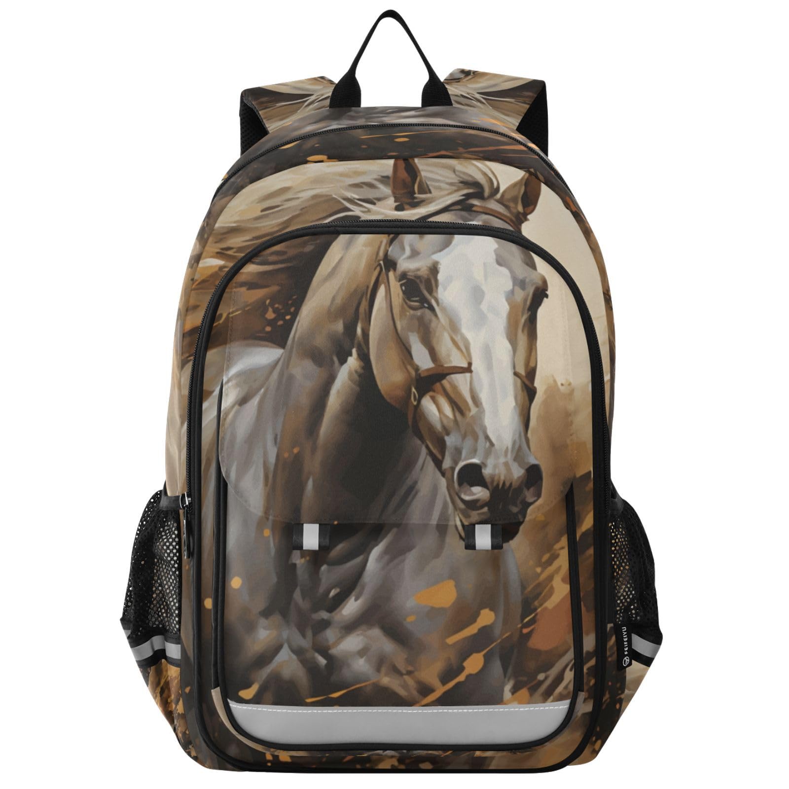 Mnsruu Zaino con cavallo per ragazzi e ragazze, zaino astratto per studenti, zaino per libri per la scuola elementare e adolescenti, Cavallo Arte, Taglia unica