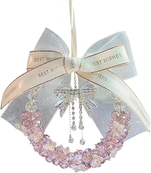 TOMSE Car Pendant for Xiaomi YU7 SUV/Pro/Max/YU9,Hanging Ornament Rearview Mirror Imitation Crystal Beads Ribbon Bow Hanging Ornament Sparkling Auto Interior Decor,Blue