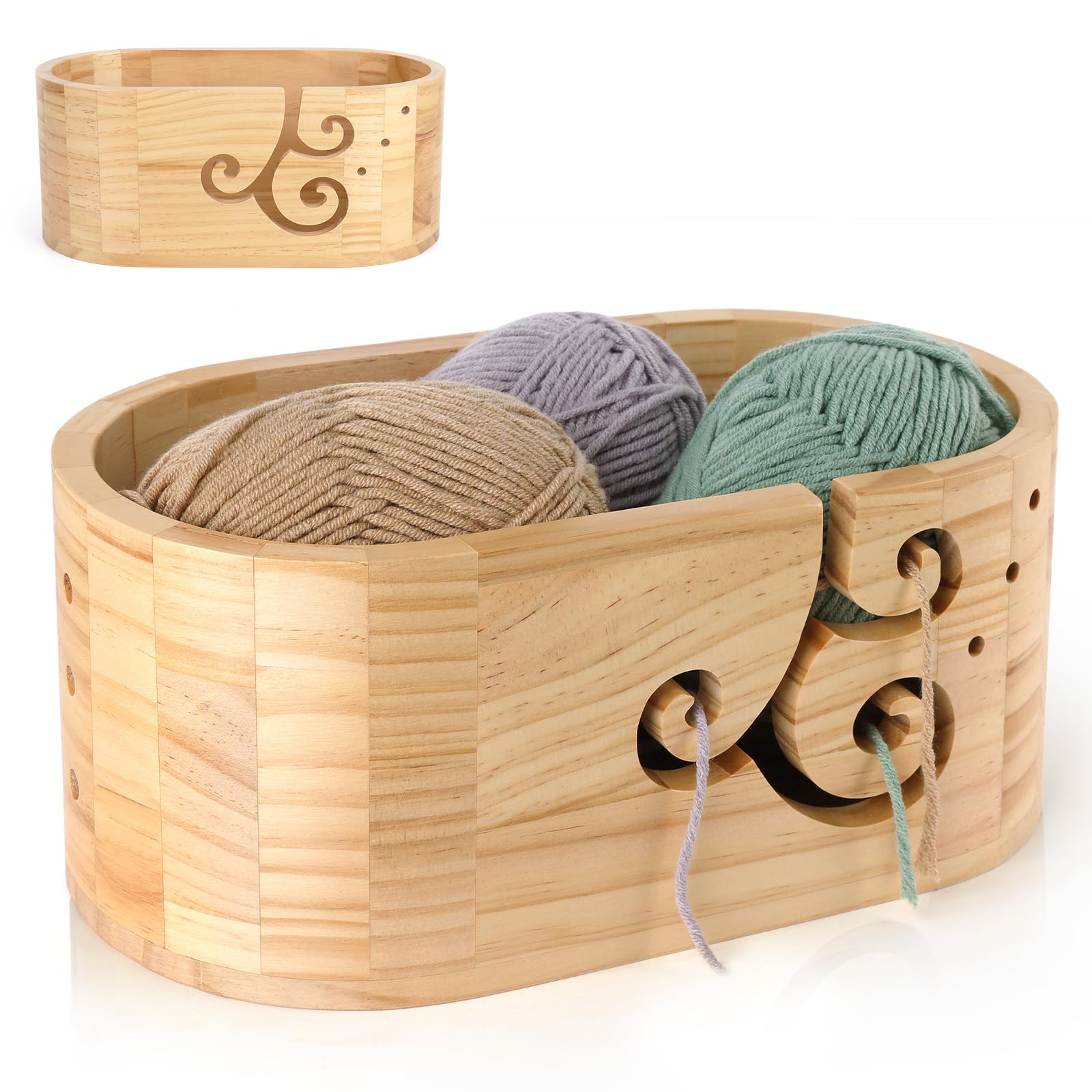 Grand bol à fil en bois de pin Coopay pour tricot et crochet haut de gamme