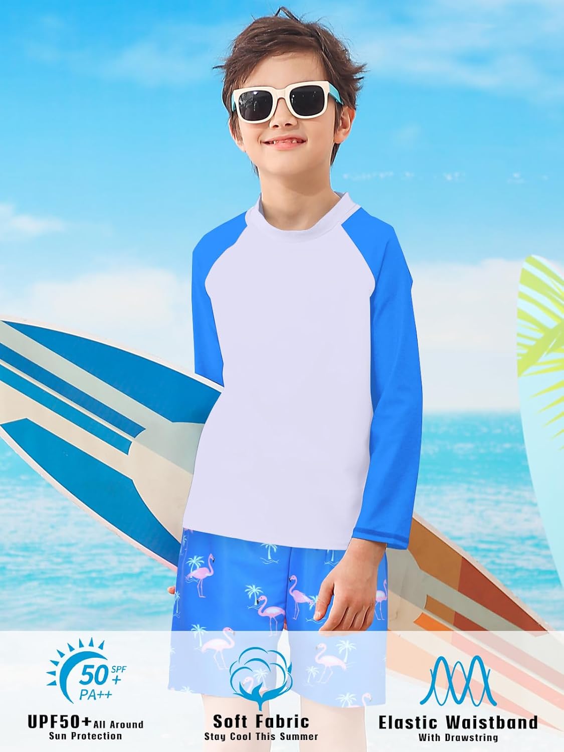 Boys Long Sleeve Rash Guard Swimsuit Kids 2-Pieces Bathing Suits Set - Image 4
