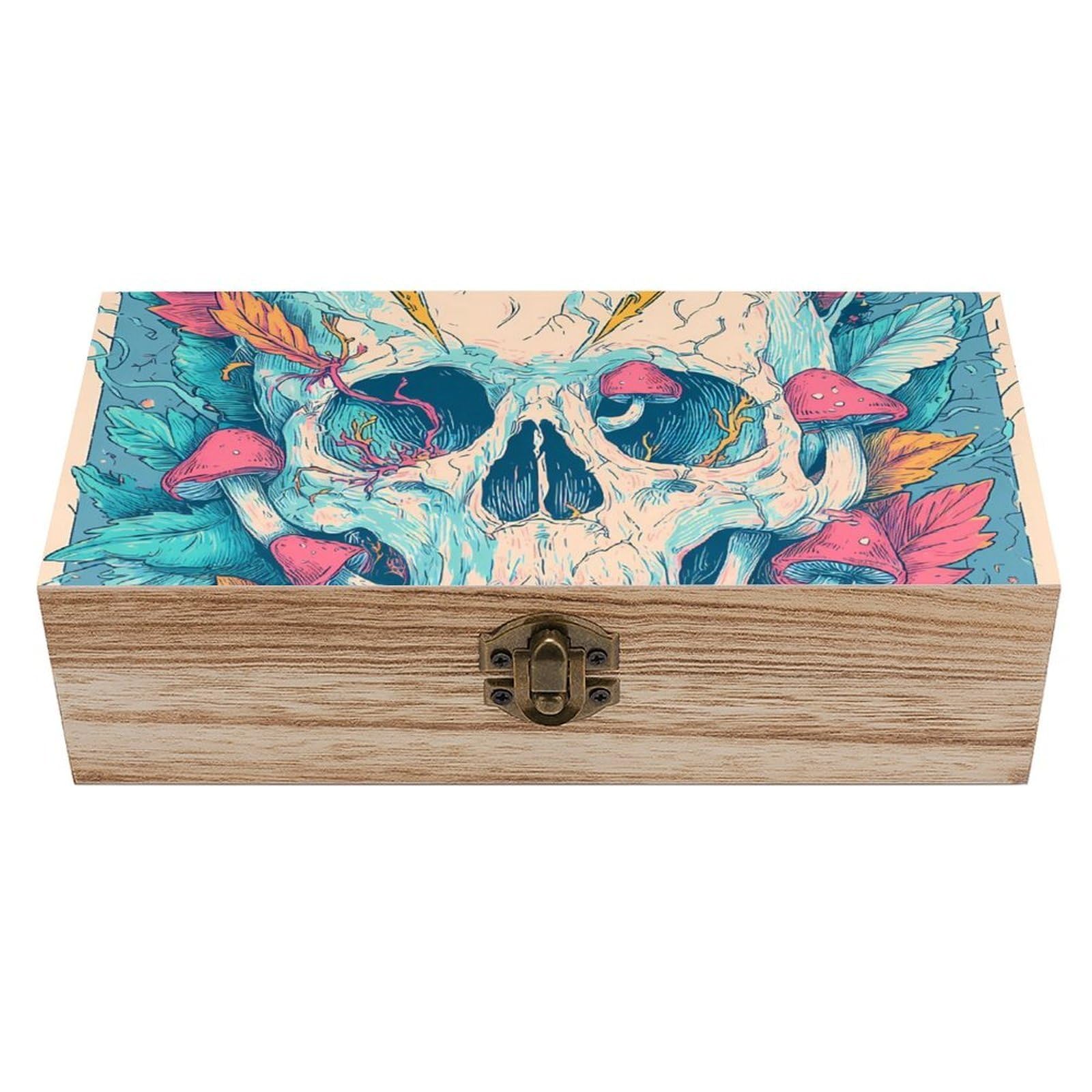 HLBSDM Skull Mushrooms Thunder Wooden Storage Box Craft Memory Keepsake Treasure Chest Box Jewelry Organizer