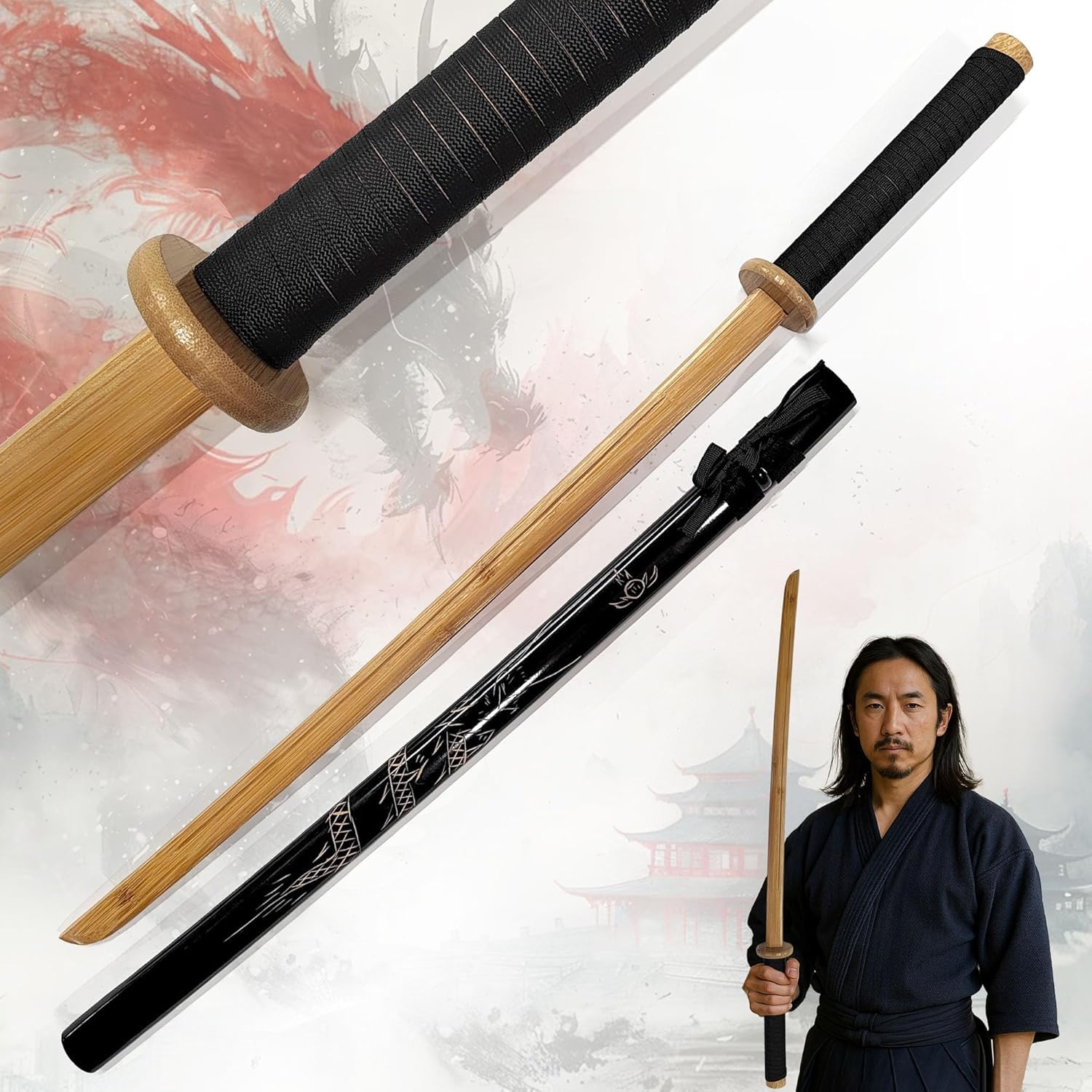 Bokken en Bois Shinai Katana Wakizashi Tanto Kendo Épée Accessoires d'armes en Bois Kendo Entraînement Sabre Samouraï