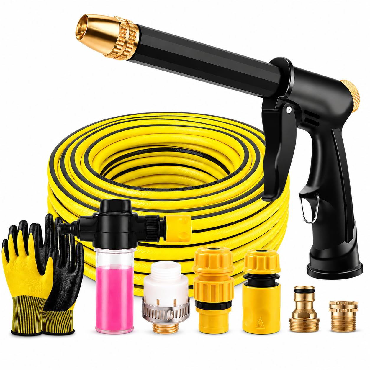 Strumento Multifunzione per Il Lavaggio dell'auto, Tubo Flessibile Regolabile con ugello a Getto, Potente idropulitrice ad Alta Pressione per Auto, Patio e spazi Esterni.,with 20m Hose