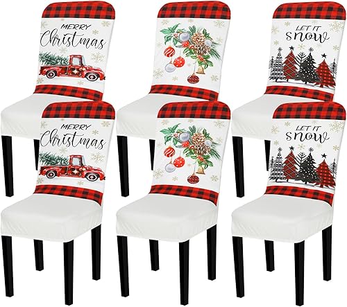 6 fundas para sillas de Navidad, extraíbles y lavables, fundas protectoras para sillas de comedor, elásticas, para árbol de Navidad, camión, bola de